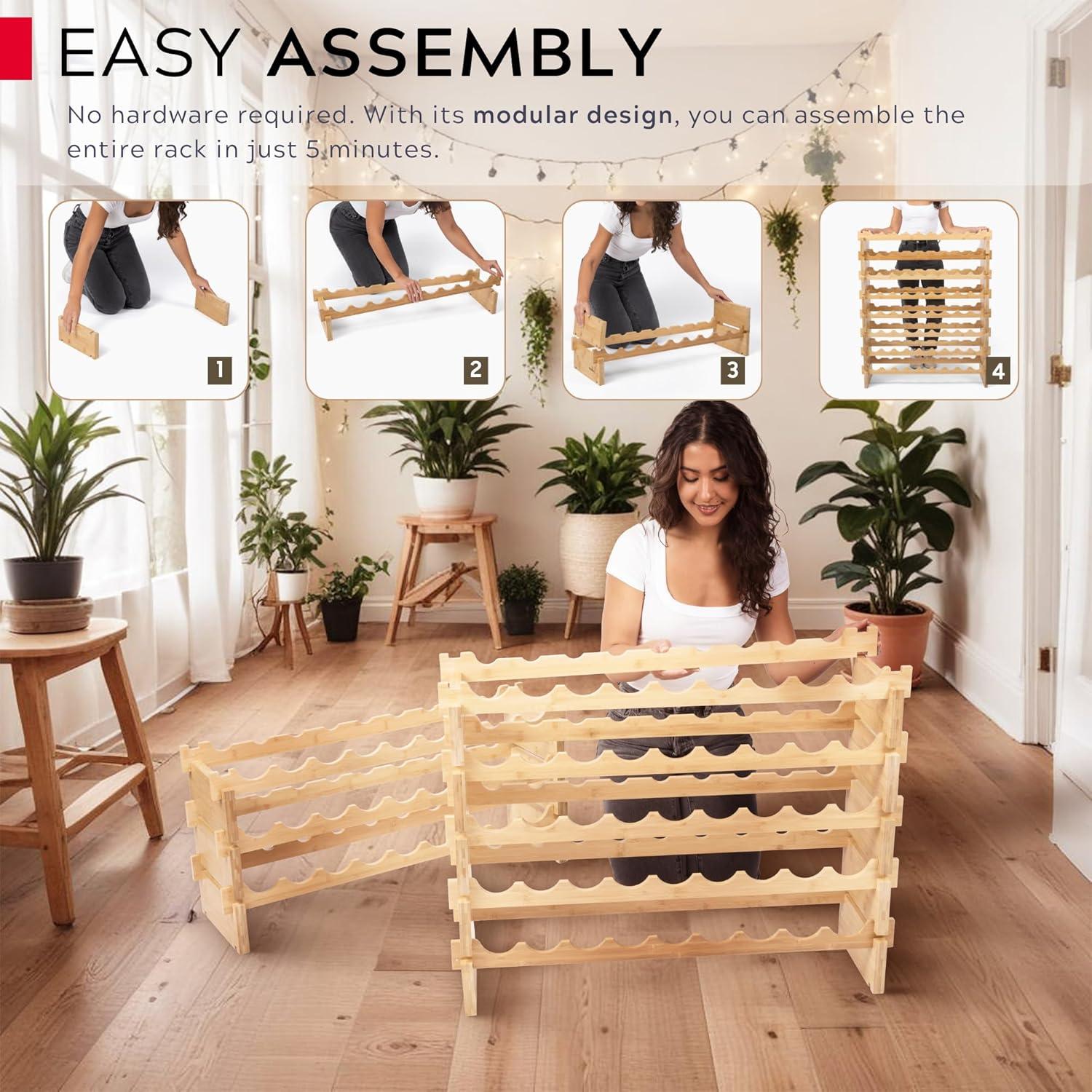 Eight-Tier Natural Bamboo 72-Bottle Modular Wine Rack