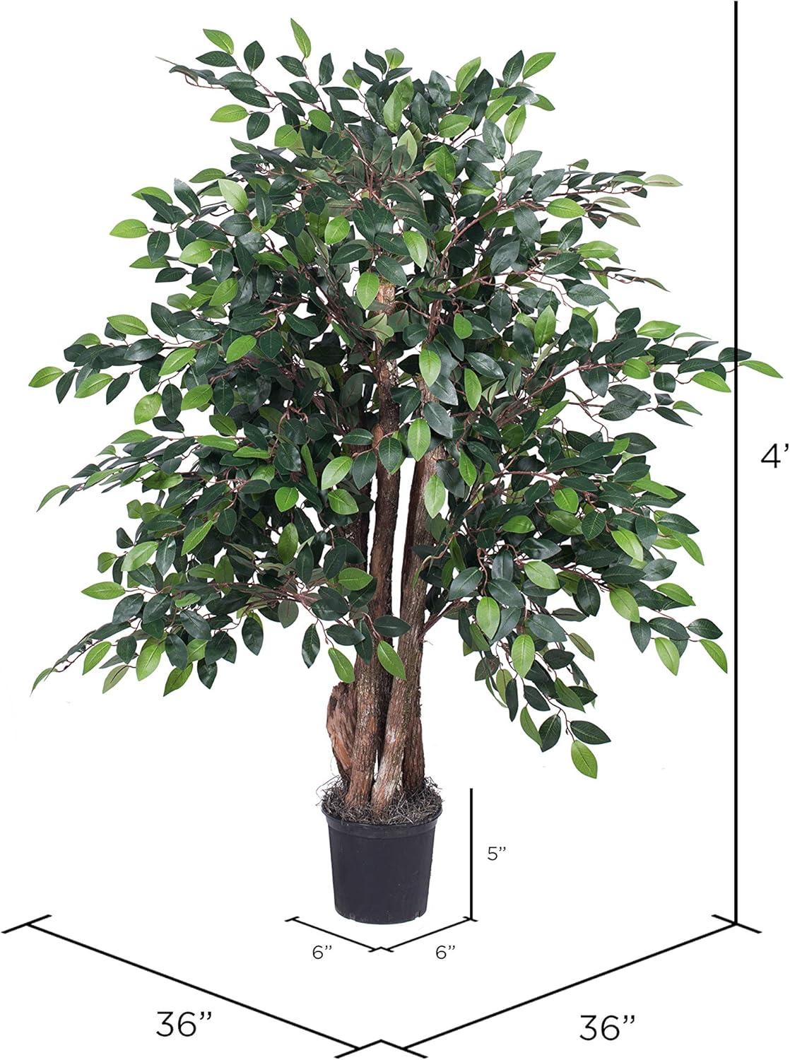 Vickerman 4' Artificial Mini Ficus Extra Full Bush, Black Plastic Pot.