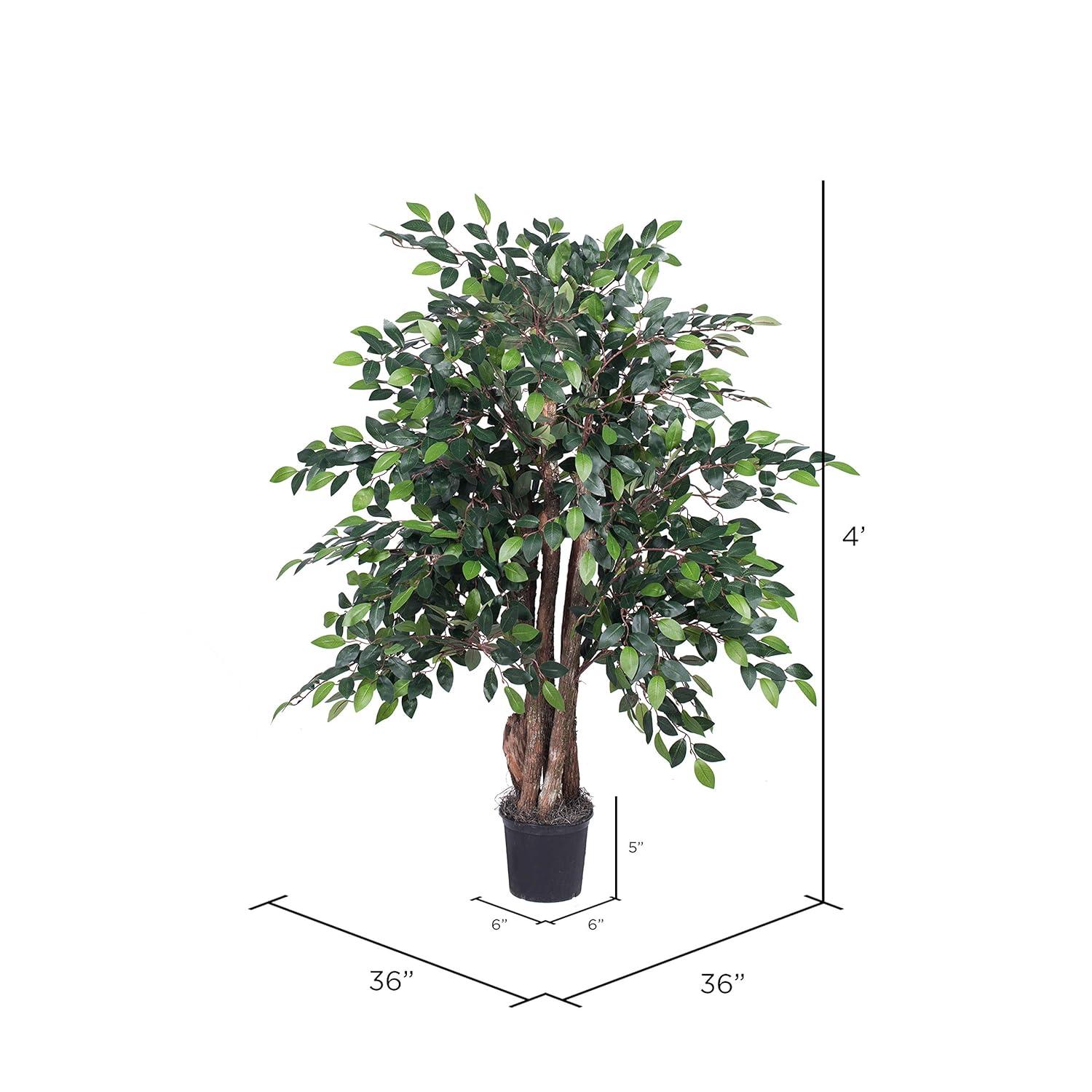 Vickerman 4' Artificial Mini Ficus Extra Full Bush, Black Plastic Pot.