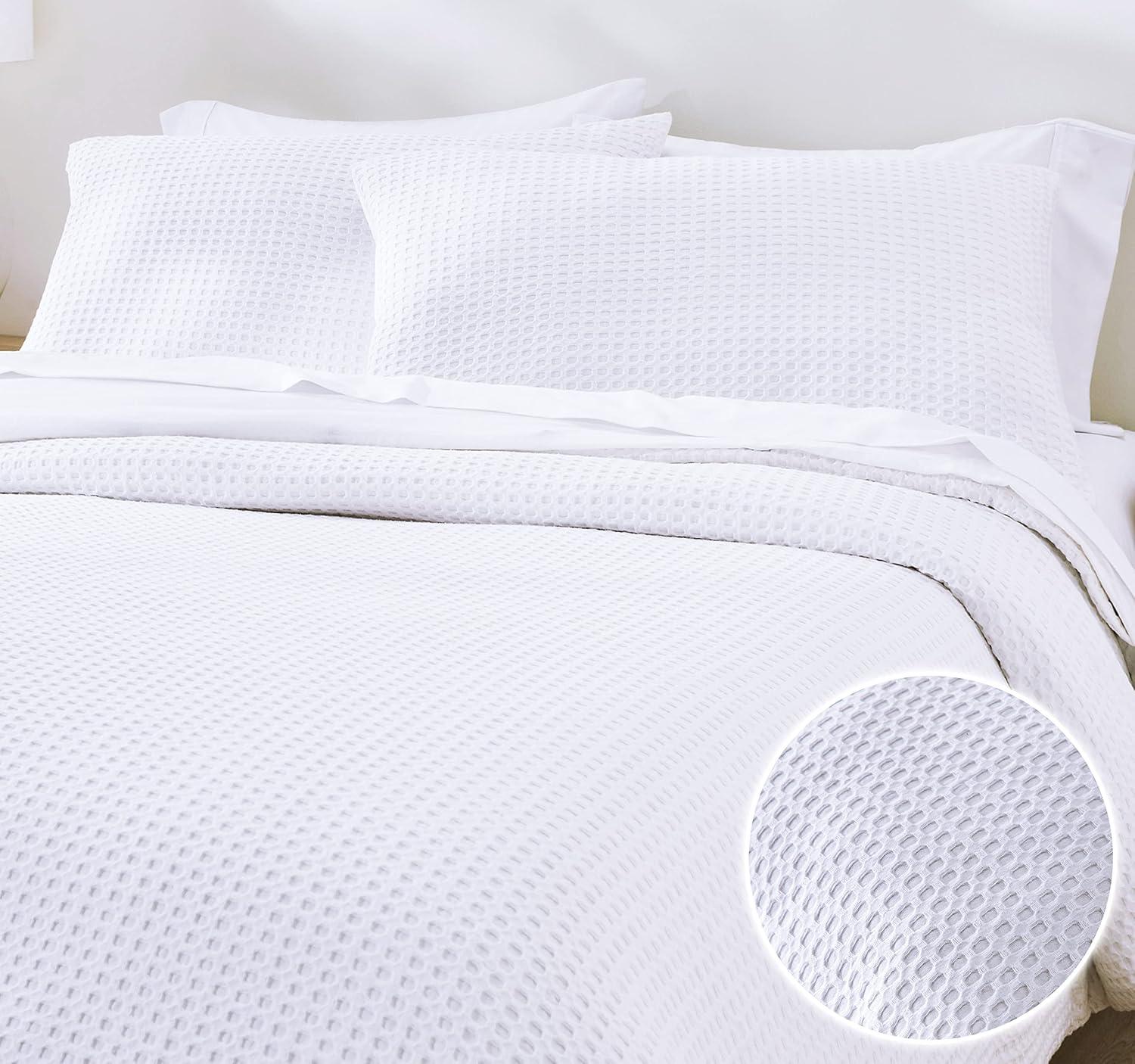 Textured Duvet Cover & Shams | 3 Piece Set Soft 100% Cotton | White Duvet Cover by California Design Den - White Waffle, Oversized King