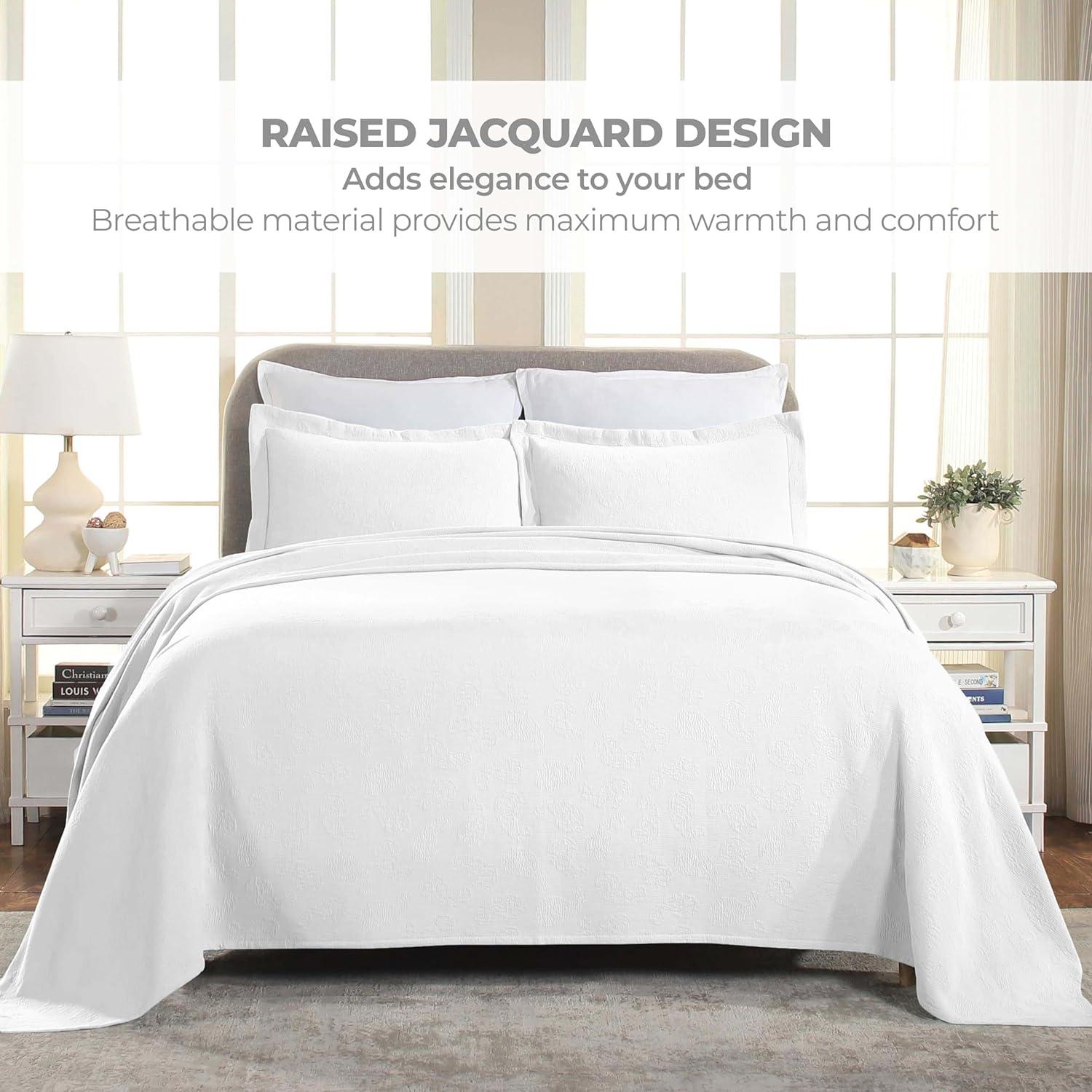 Superior Paisley Cotton Decorative Bedspread and Sham Set, King, White