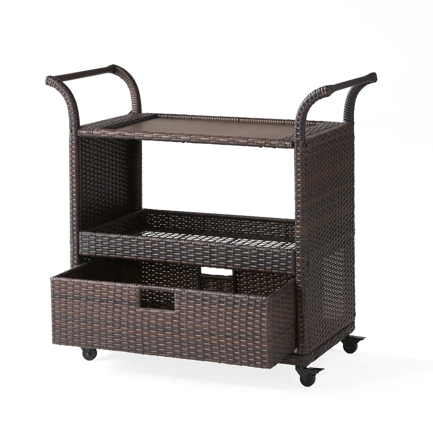 Karl Home Outdoor Wicker Bar Cart