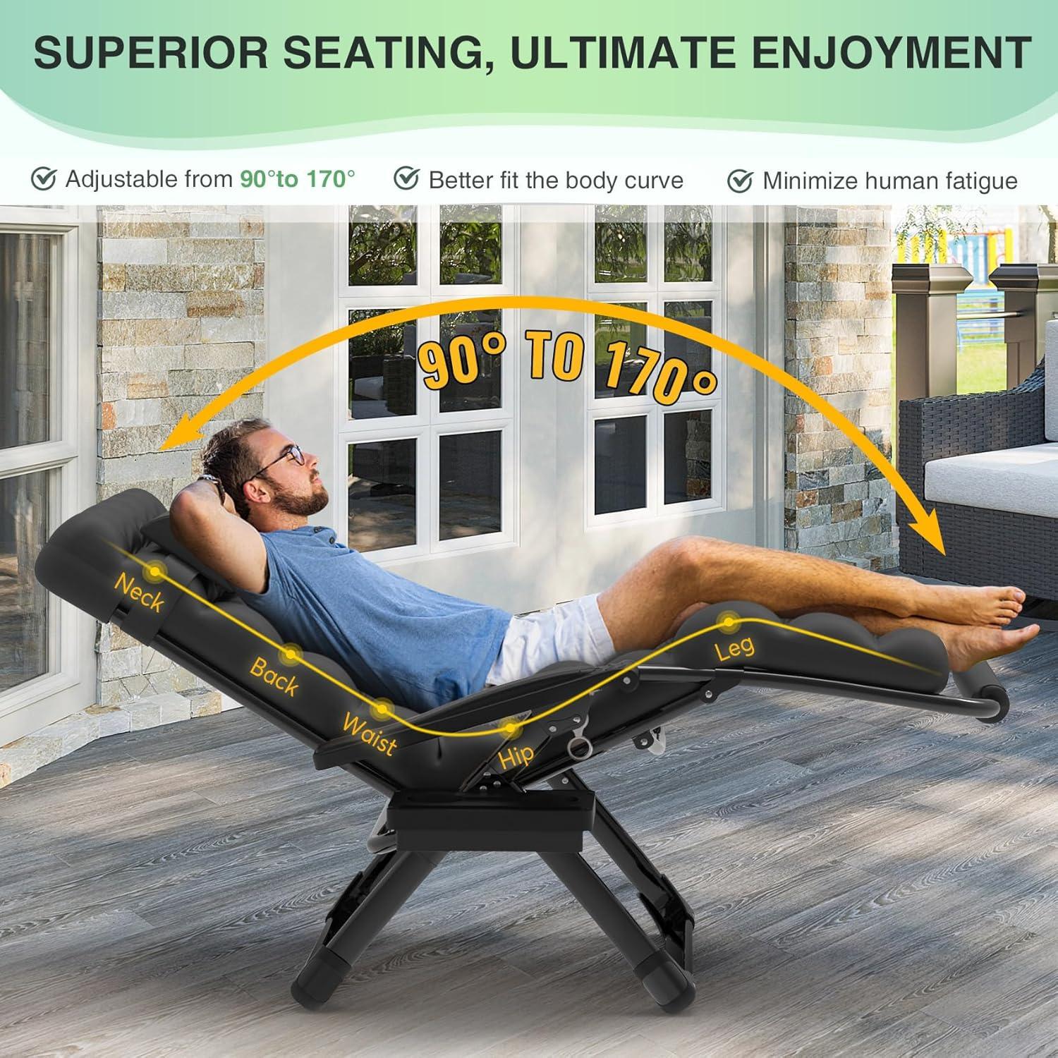 ZENPETIO Oversized Zero Gravity Chair,33In XXL Lounge Chair w/Removable Cushion&Headrest, Reclining Camping Chair w/Upgraded Lock and Footrest, Reclining Patio Chairs Recliner for Indoor Outdoor