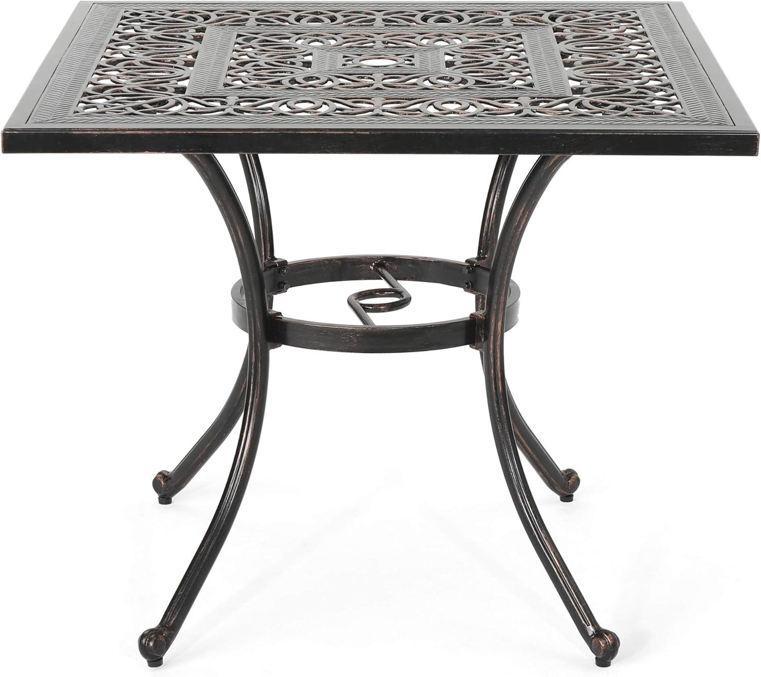 Tucker Outdoor Square Cast Aluminum Dining Table, Shiny Copper