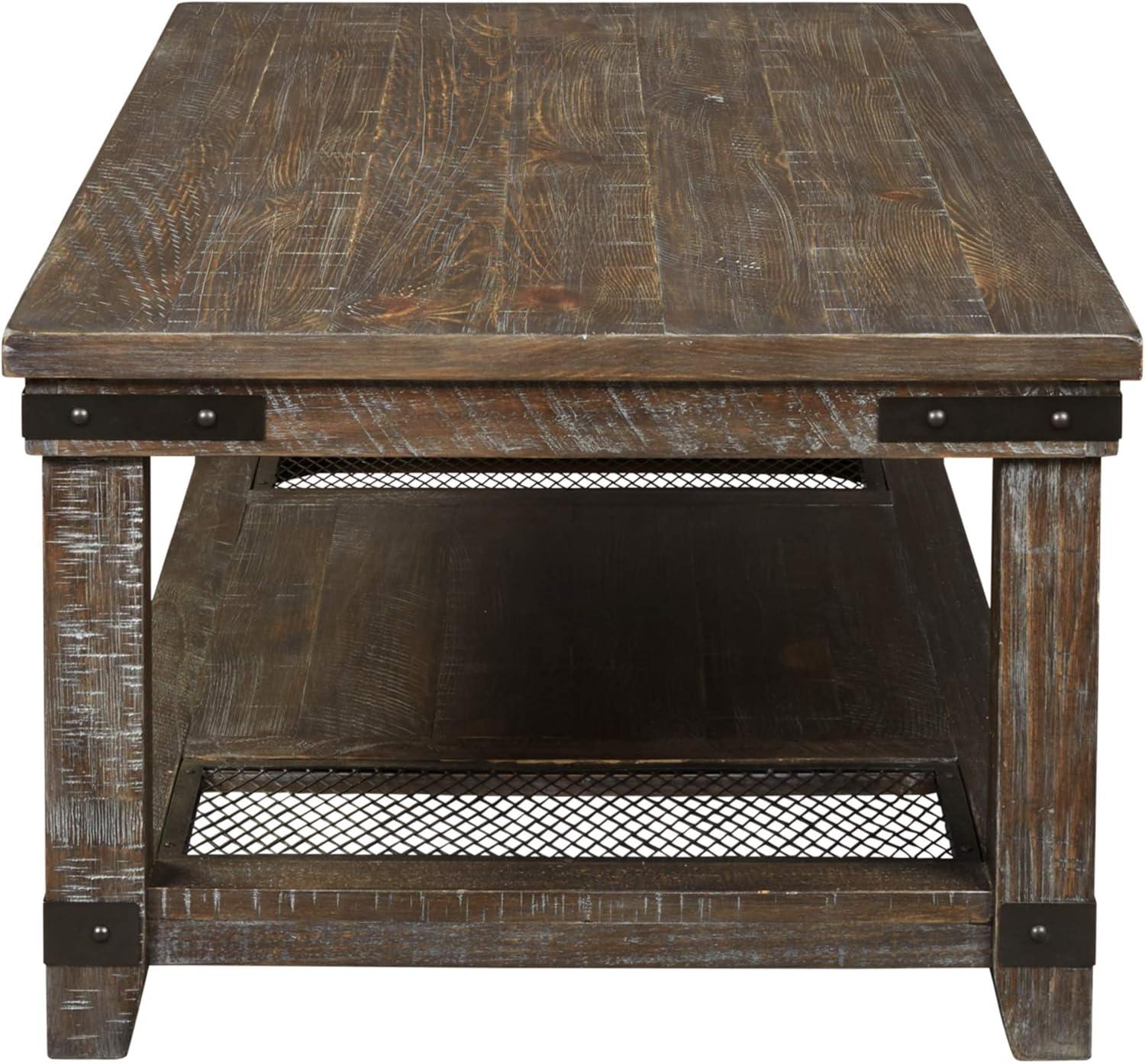 Danell Ridge Rectangular Cocktail Table Brown - Signature Design by Ashley: Solid Pine, Iron-Tone Brackets, Storage Shelf