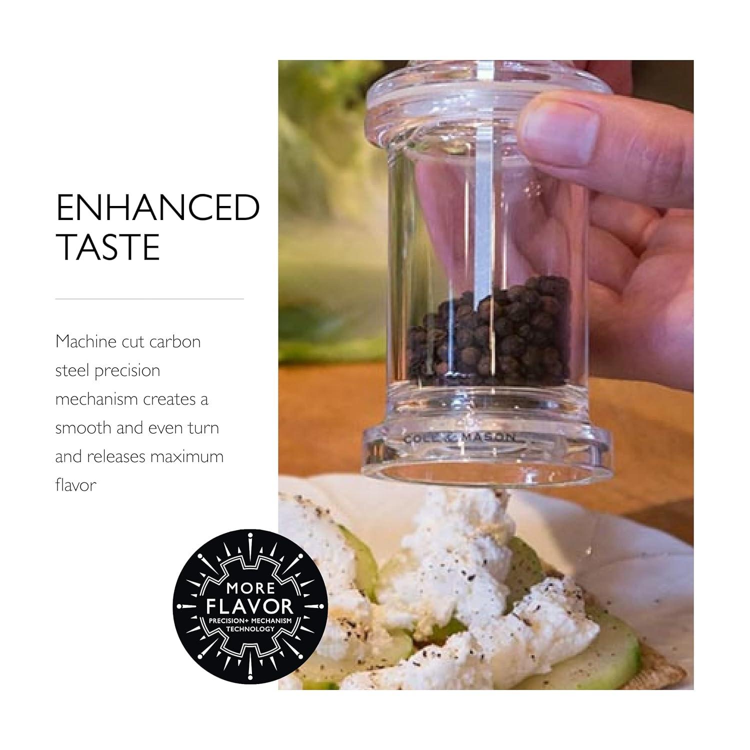 Cole & Mason 505 Refillable Spice Mill - Kitchen & Home Accessory - Table Pepper Grinder - Peppercorn Included - Acrylic - Pepper Mill 5.5"