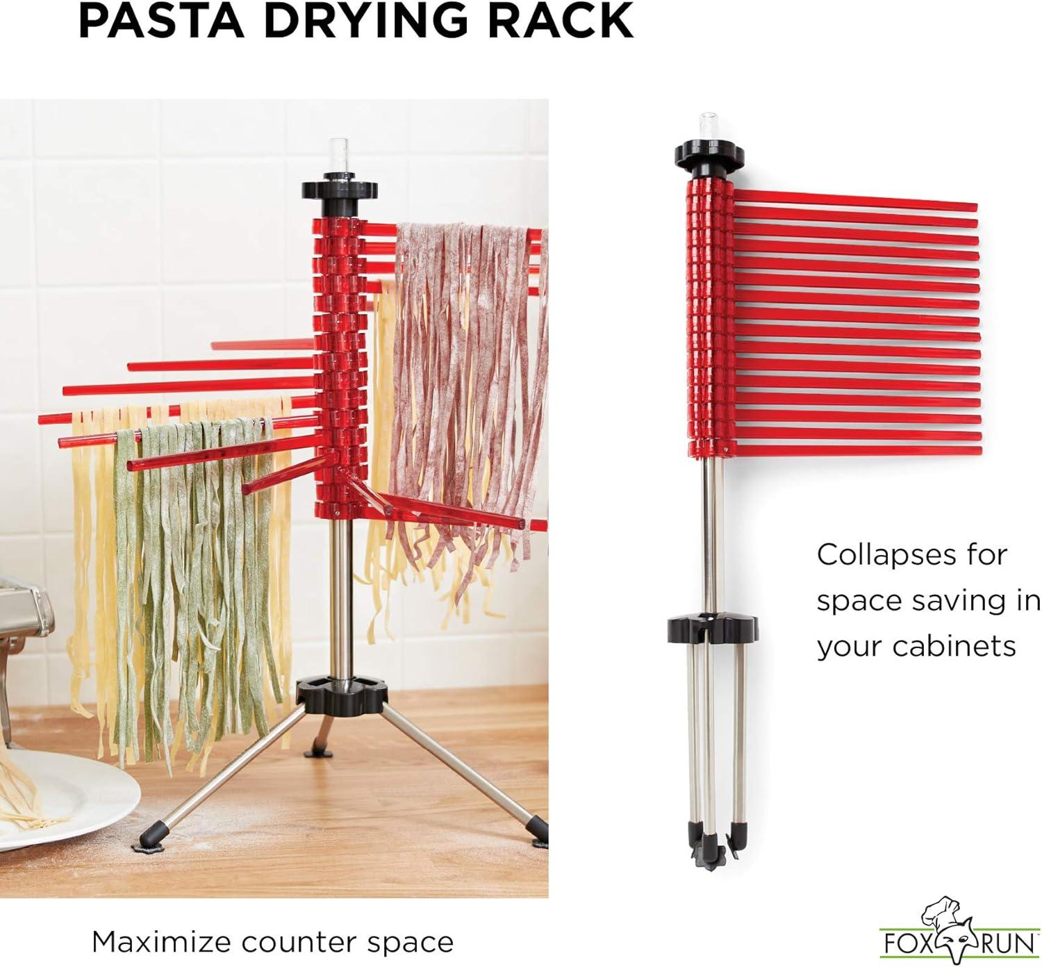 Red Collapsible Pasta Drying Rack with Rotating Arms