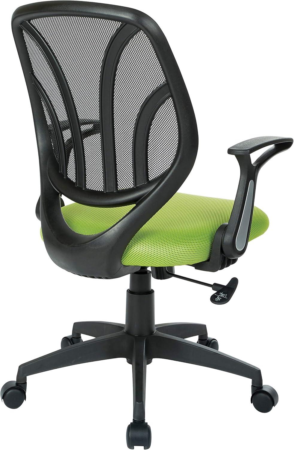 Office Star Products Screen Back Chair with Green Mesh, Flip Arms, and Silver Accents