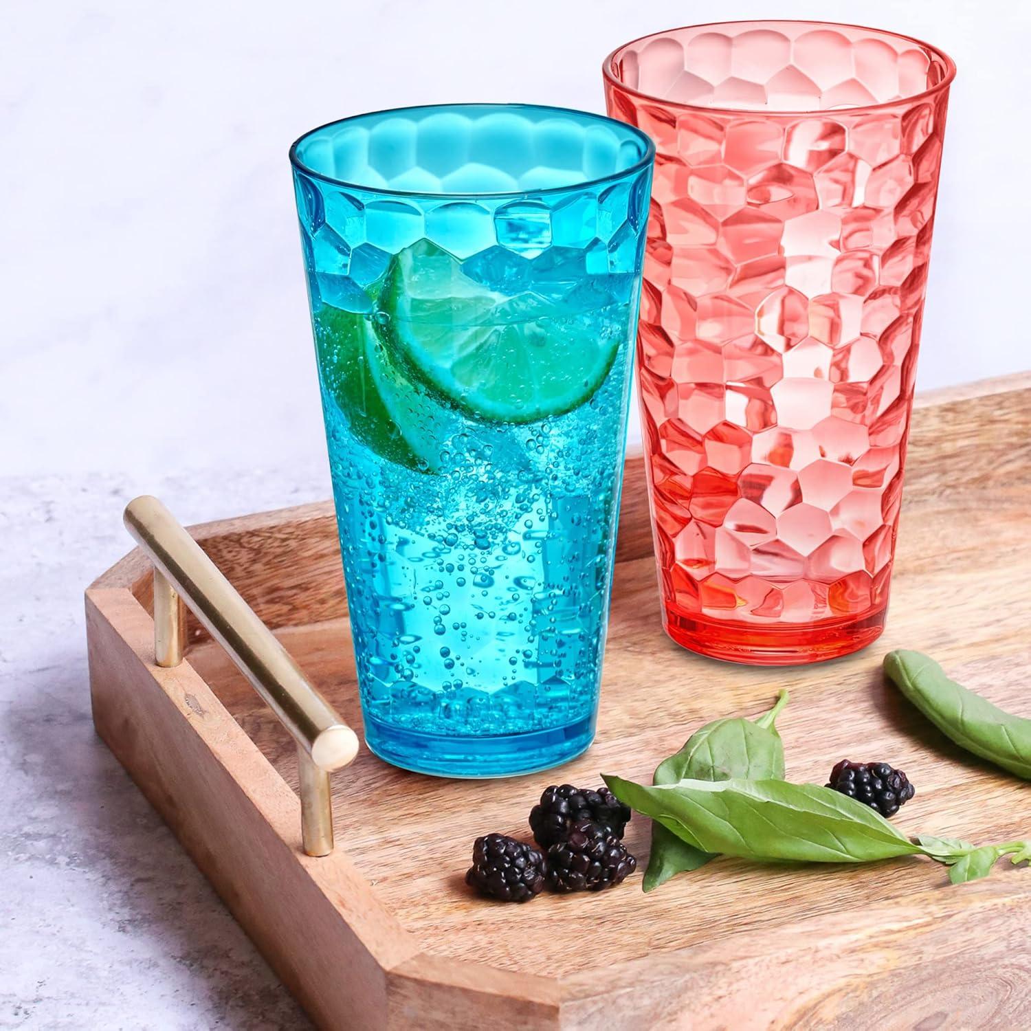 Amazing Abby - Iceberg - 24-Ounce Plastic Tumblers (Set of 8), Plastic Drinking Glasses, Mixed-Color Reusable Plastic Cups, Stackable, BPA-Free, Shatter-Proof, Dishwasher-Safe