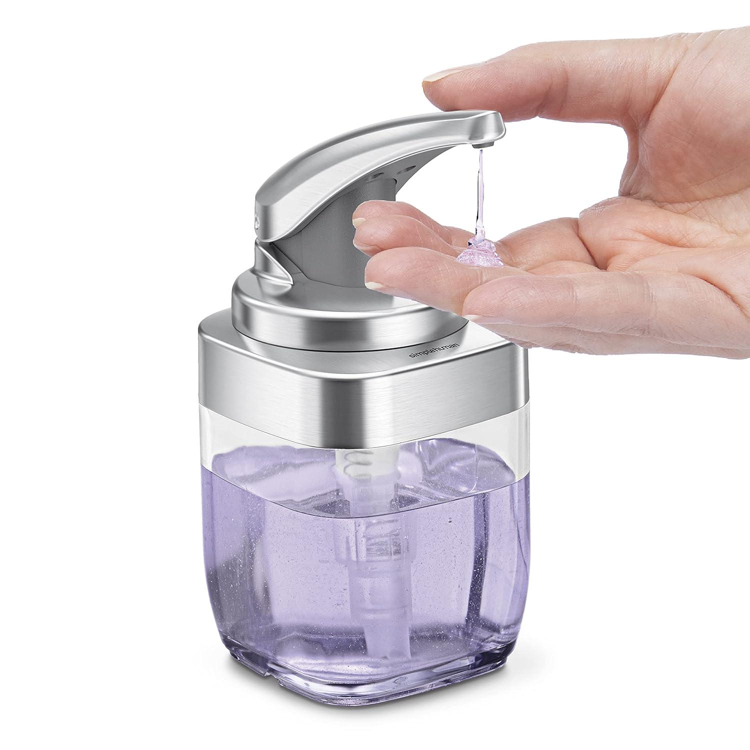 simplehuman 15oz Square Push Pump - Manual Bathroom Soap Dispenser - Brushed Nickel: Gel Compatible, Hand Washable, Nickel-Plated