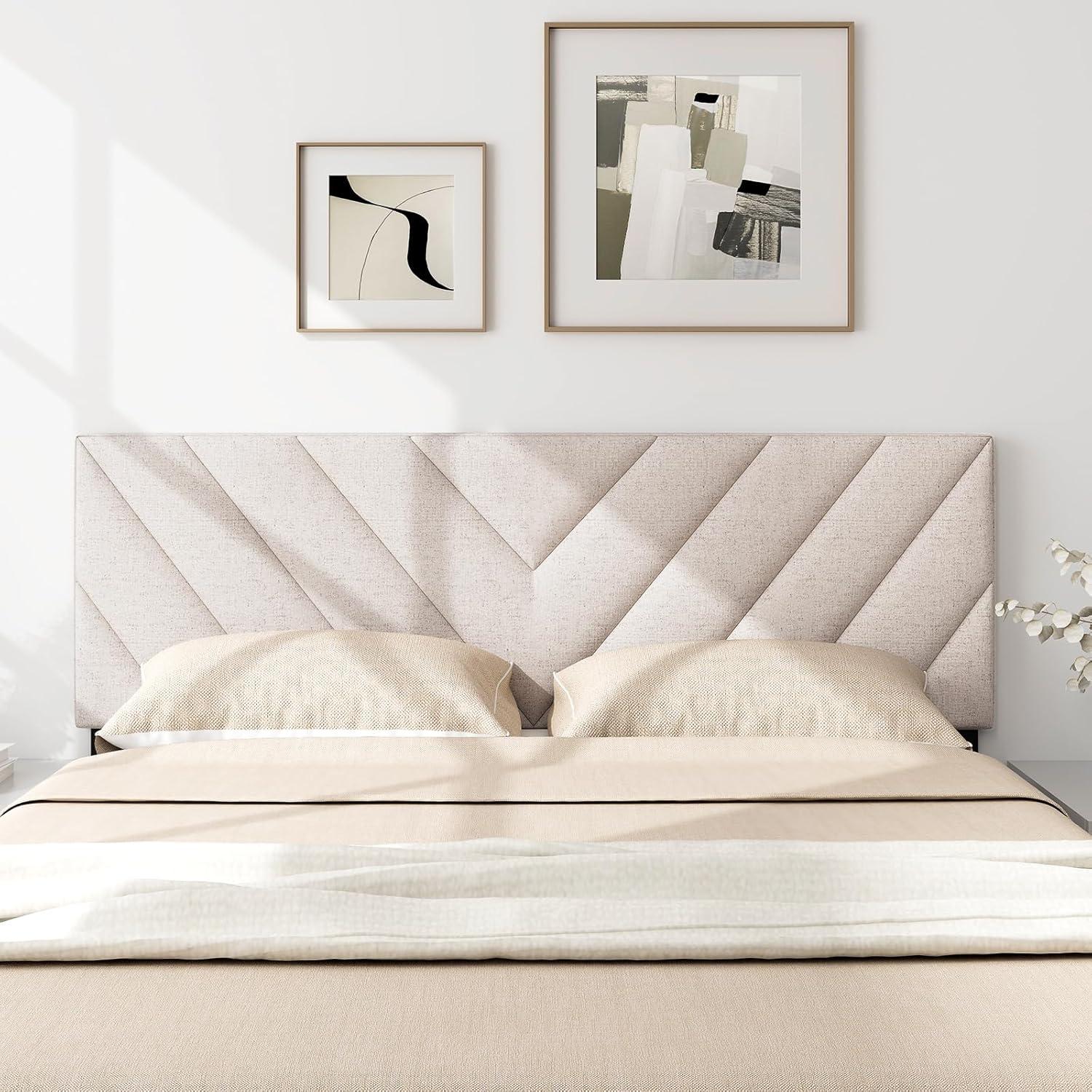 Kepooman Headboard, Linen Upholstered Headboard for Full and Queen Size Bed Frames-Beige