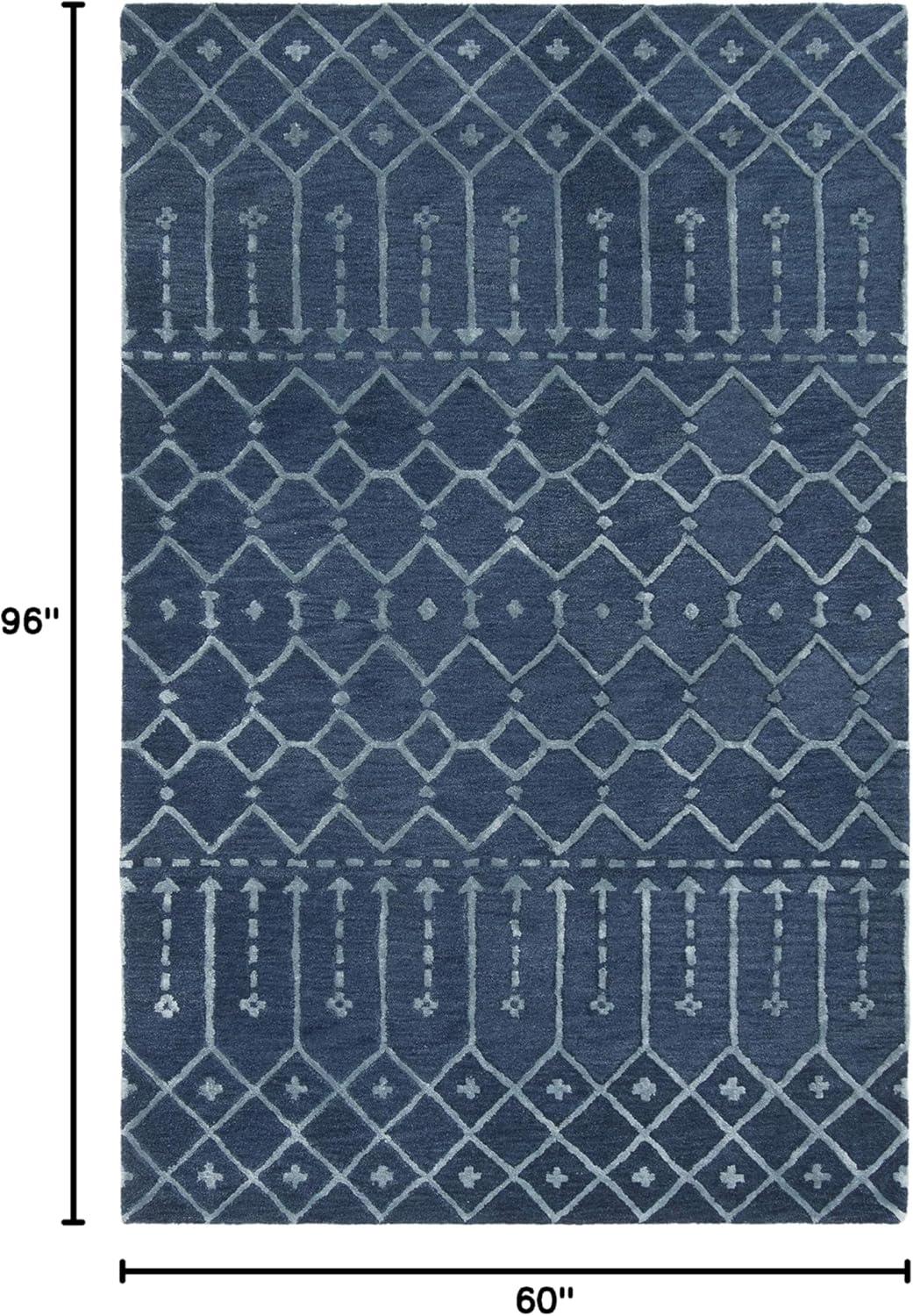 SAFAVIEH Himalaya Darin Geometric Wool Area Rug, Navy/Silver, 5' x 8'