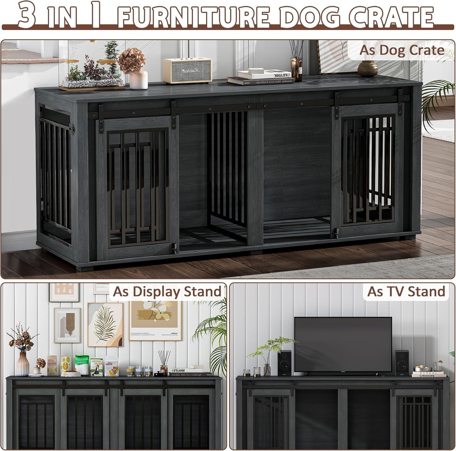 Tucker Murphy Pet™ Large Dog Crate Furniture for 2 Dogs, 71.6'' Steel Frame Dog Crate with Double Doors, Heavy Sturdy Dog Kennel