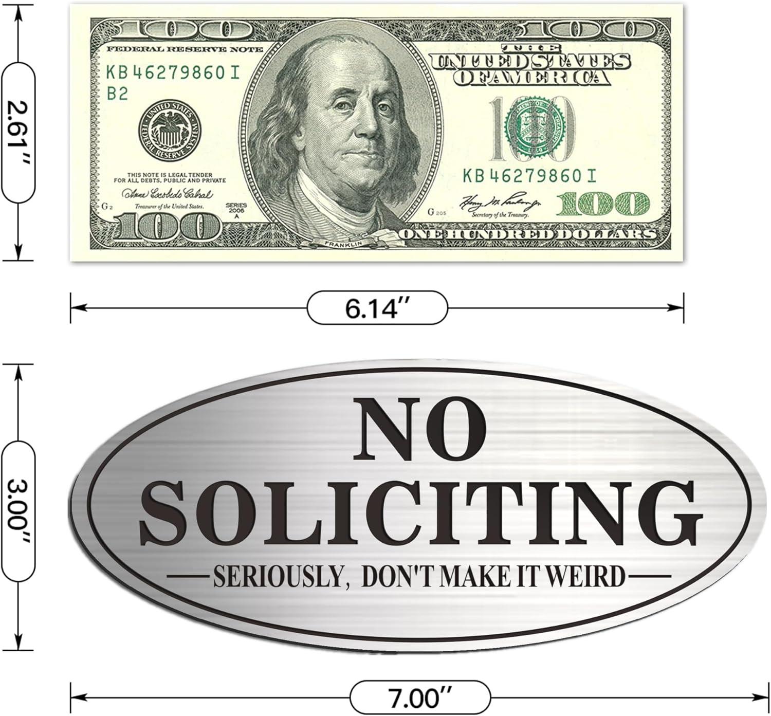 No Soliciting Sign, No Solicitors Sign for Front Door, 2 Pack Self-Adhesive Aluminum Metal No Solitation Do Not Knock or Ring Bell Sign, 7.0 x 3.0 inches Weather Resistant Signs for Home Doorbell Busi