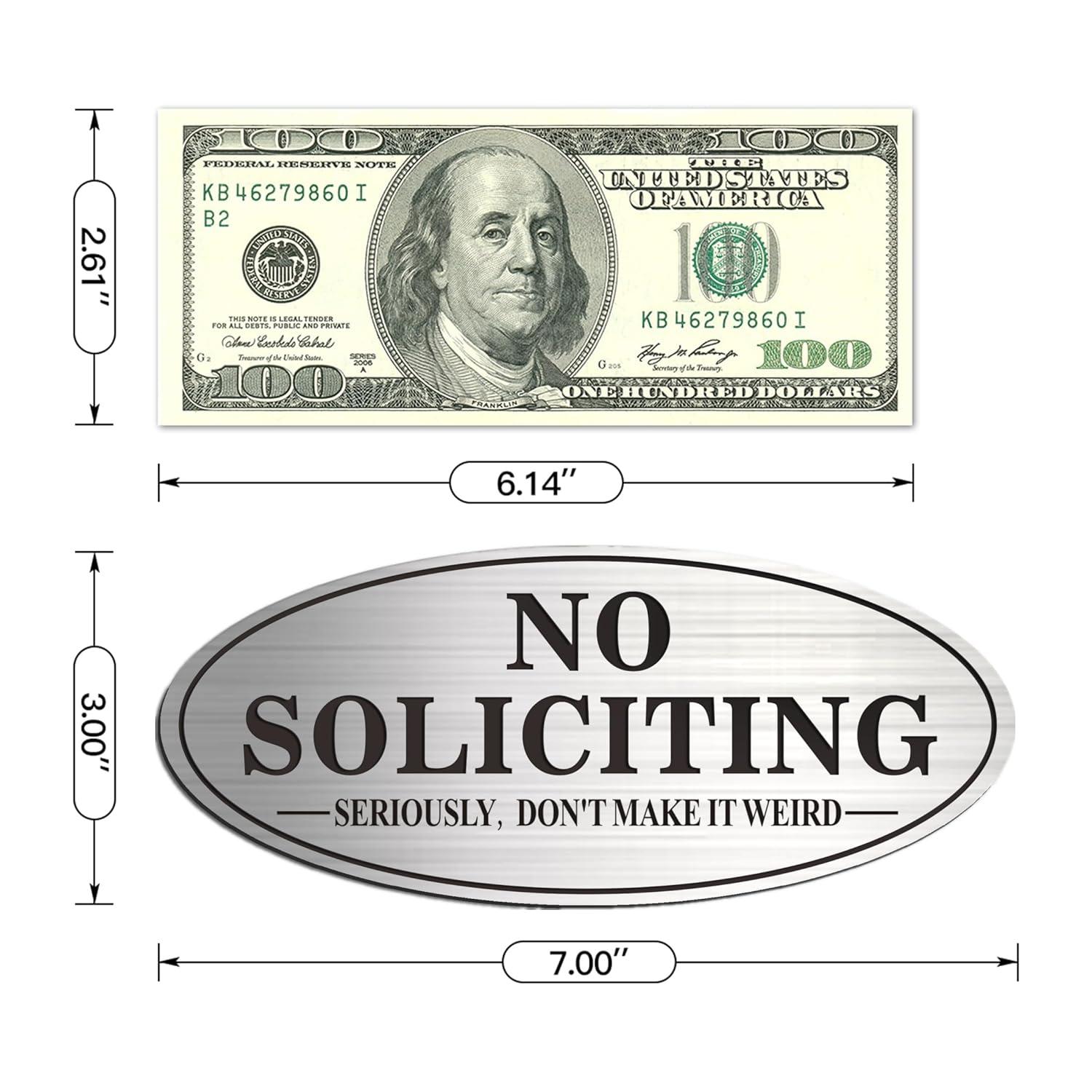 No Soliciting Sign For Front Door, (2 Pack) Self-Adhesive 7 x 3 Inches Seriously Don't Make it Weird Aluminum Metal Signs