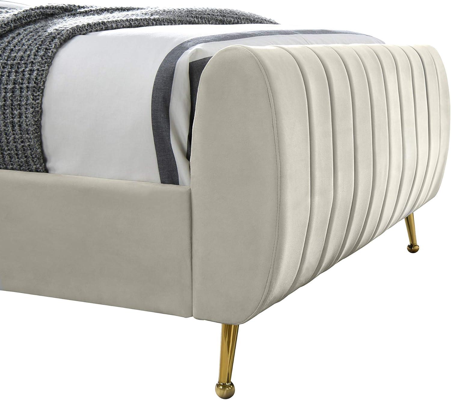 Meridian Furniture Zara Contemporary Cream Velvet Queen Bed