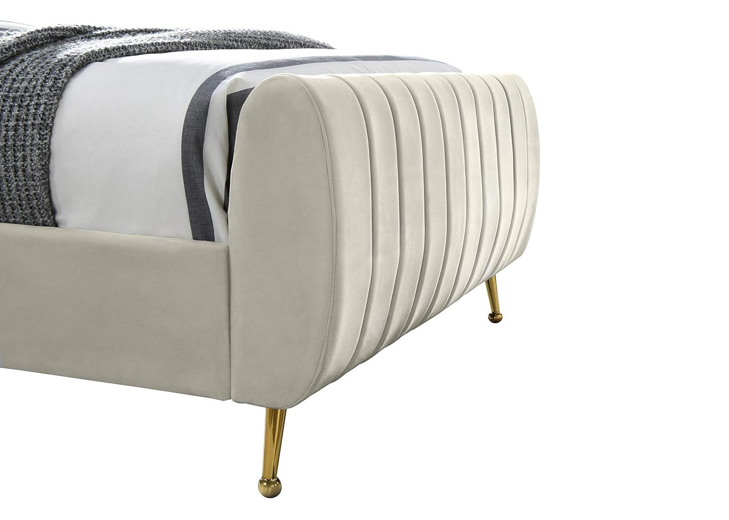 Meridian Furniture Zara Contemporary Cream Velvet Queen Bed