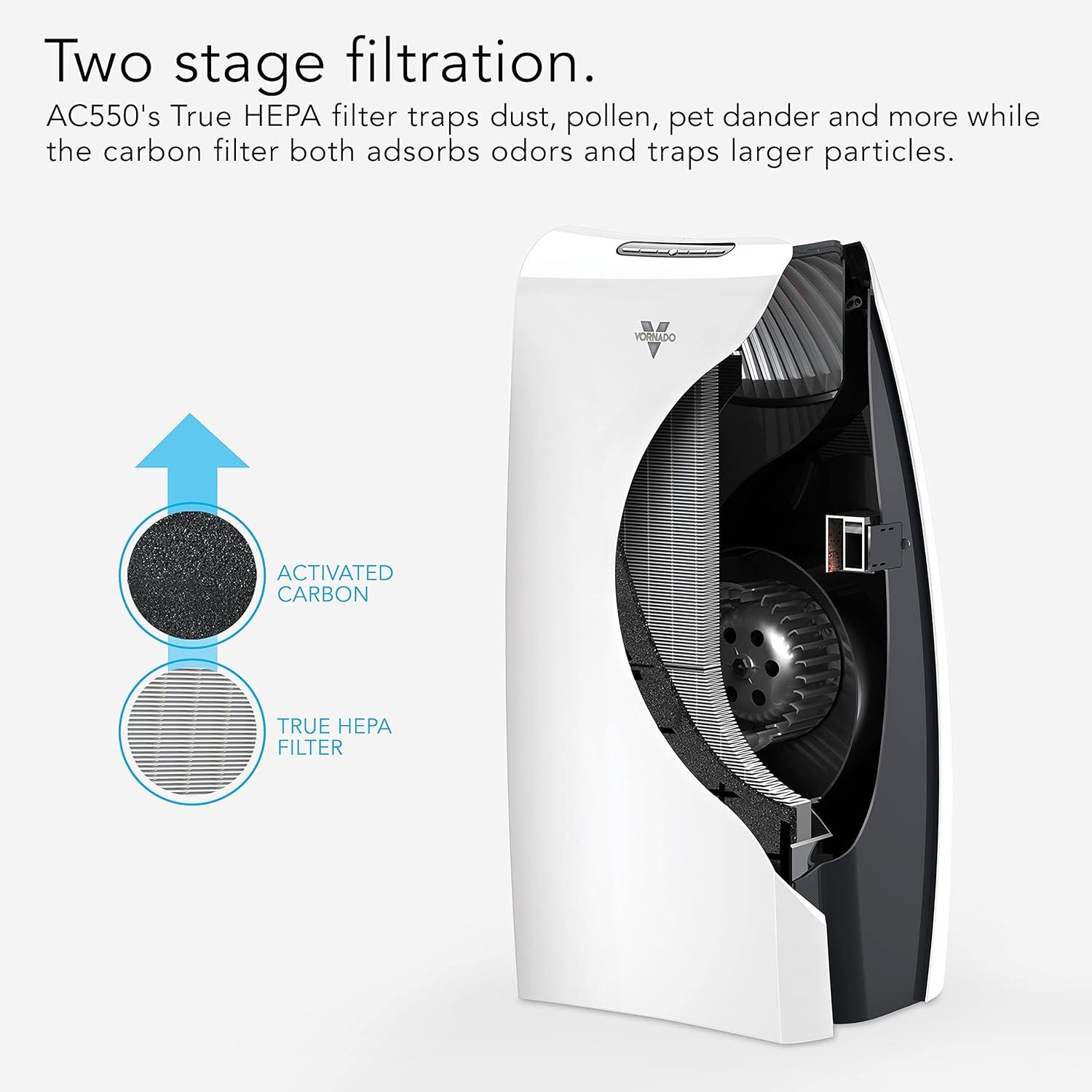 Vornado AC550 Whole Room True HEPA Air Purifier White: 4 Settings, Quiet, Easy Filter Change, 300-500 sq. ft. Coverage