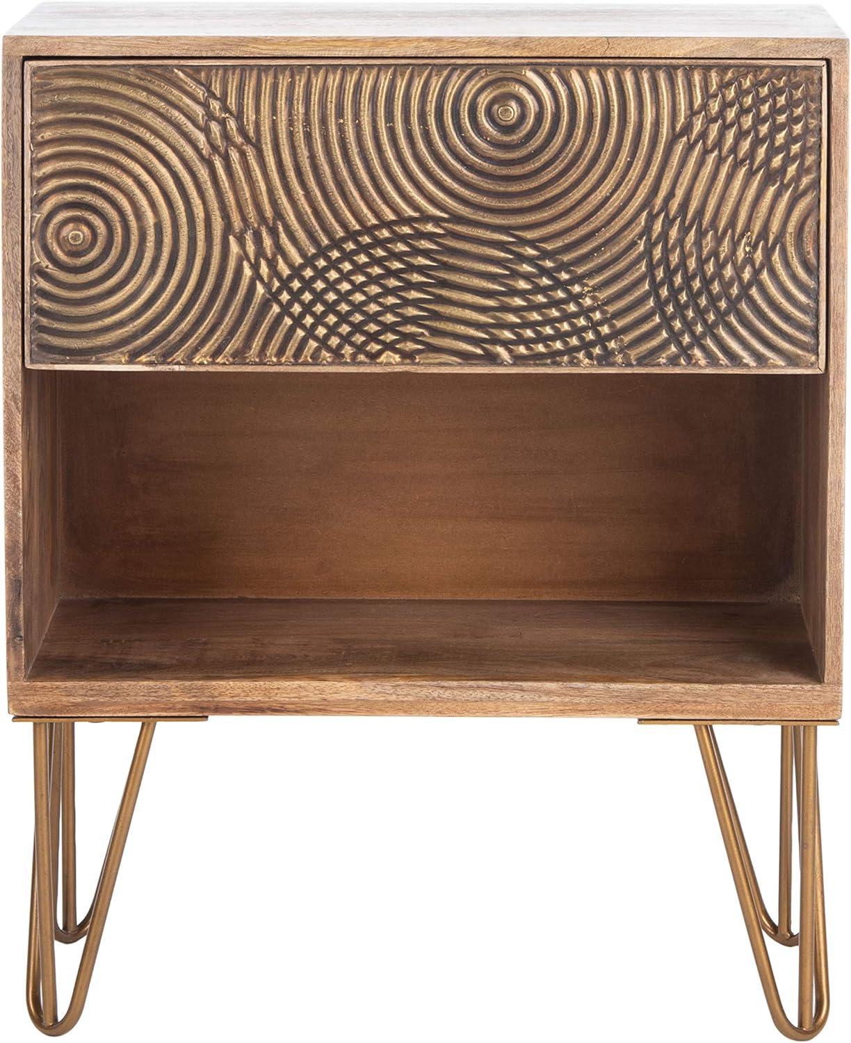 Solene 1 Drawer Nightstand - Natural/Brass - Safavieh.