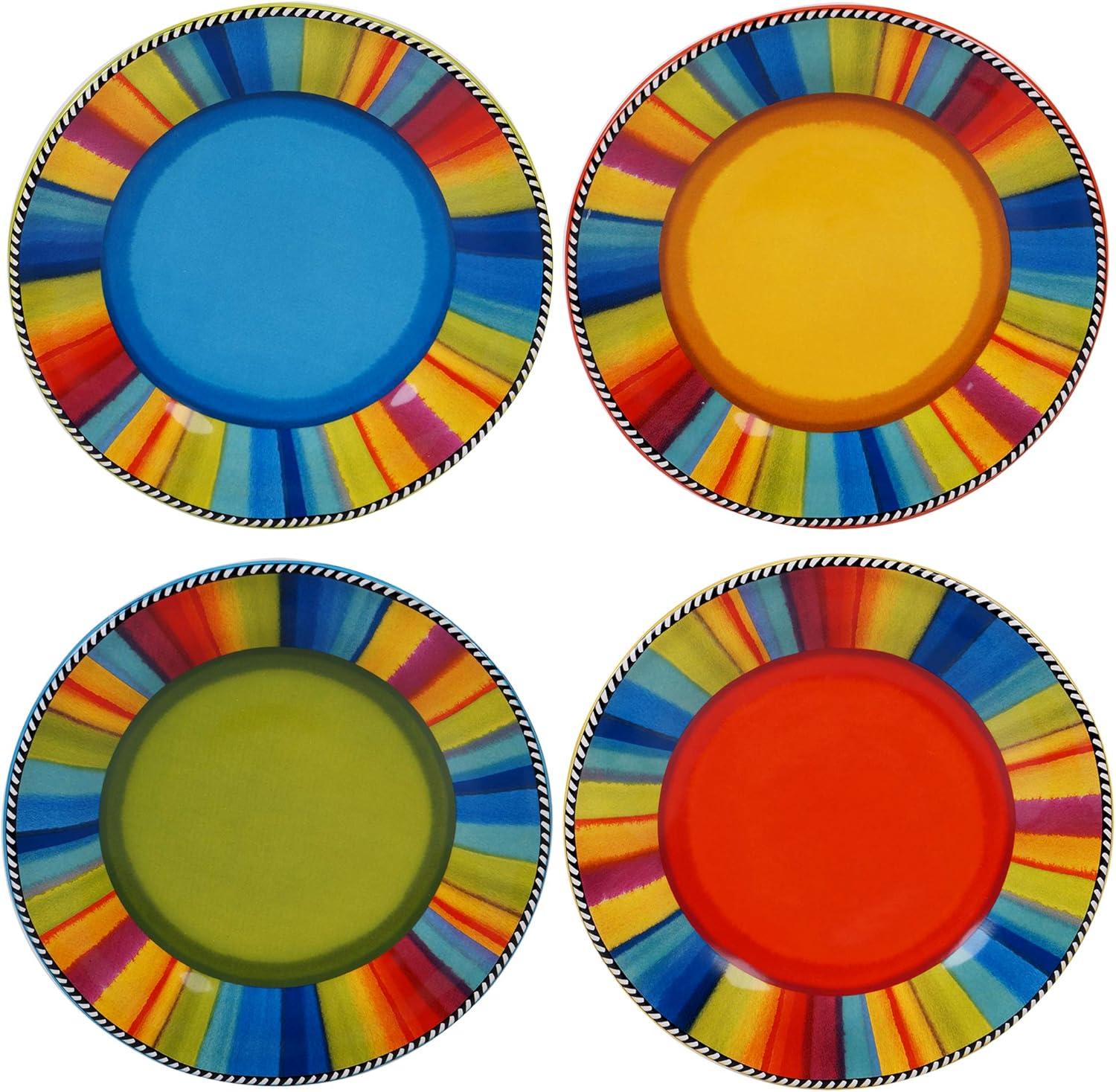 Colorful Geometric Ceramic Salad Plates, Set of 4