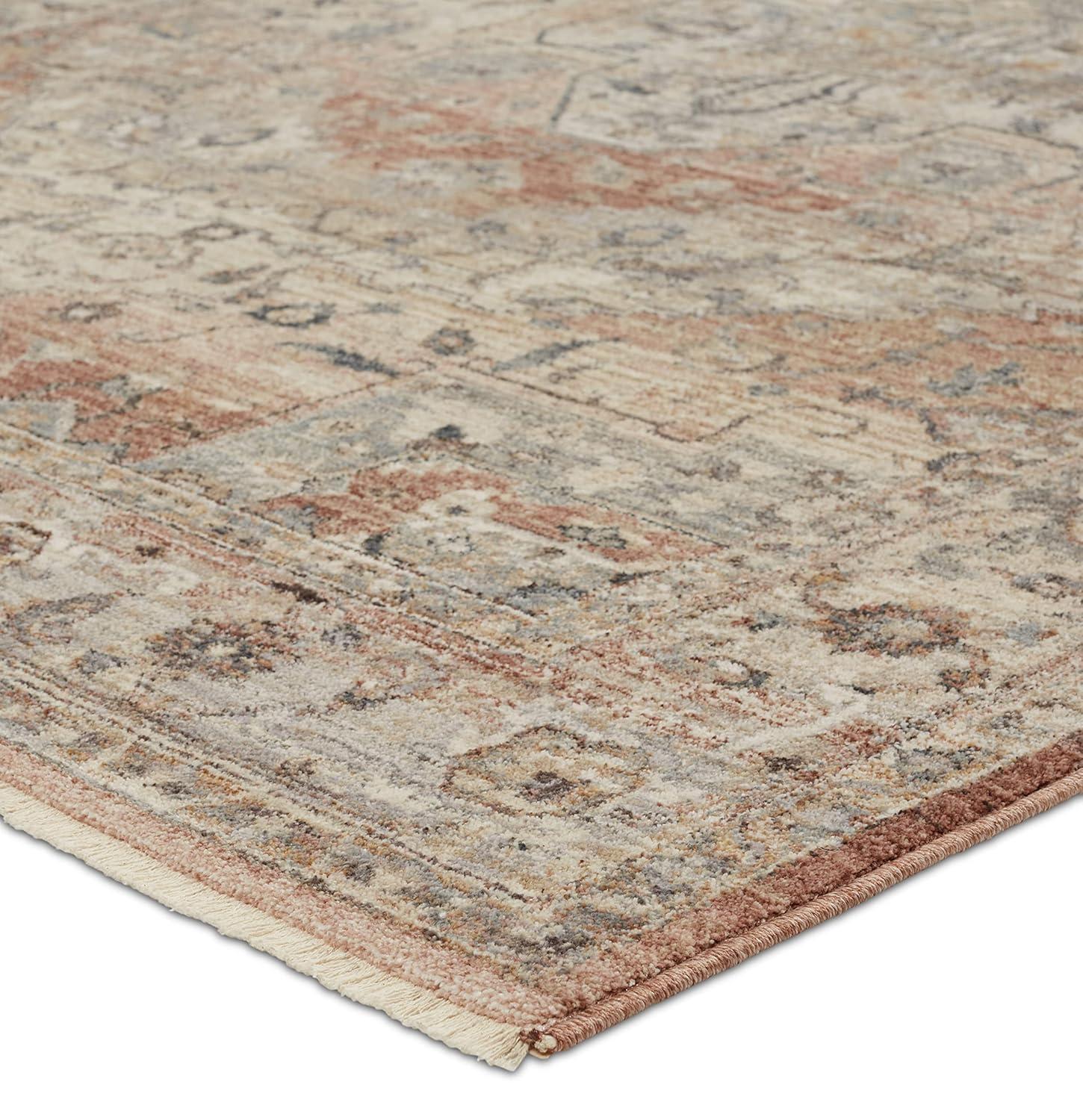Tan and Pink Medallion Synthetic Runner Rug, 2'9" x 8'