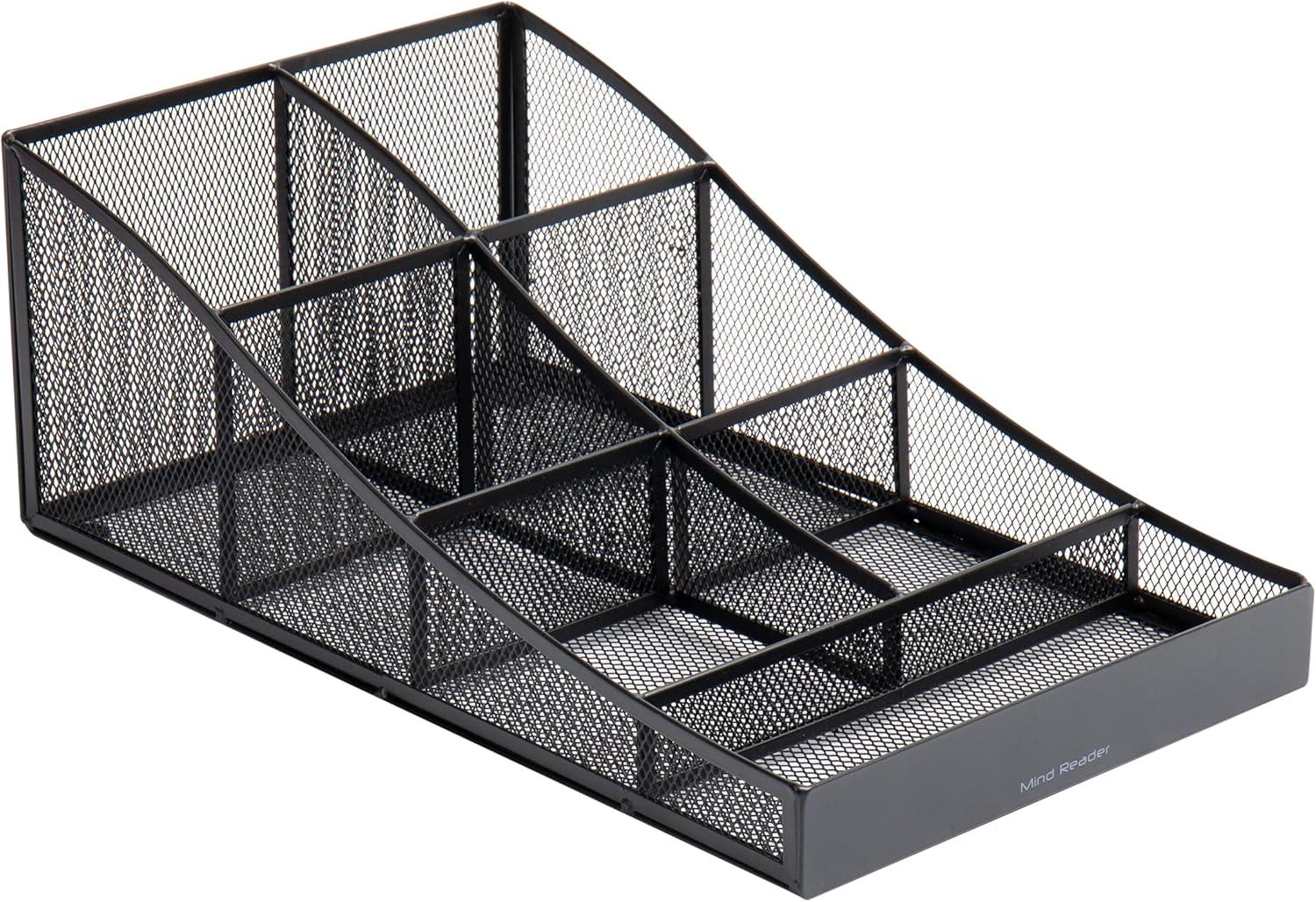 Mind Reader Cup and Condiment Station, Countertop Organizer, Coffee Bar, Kitchen, Metal Mesh, 8.5"L x 14.5"W x 5.25"H