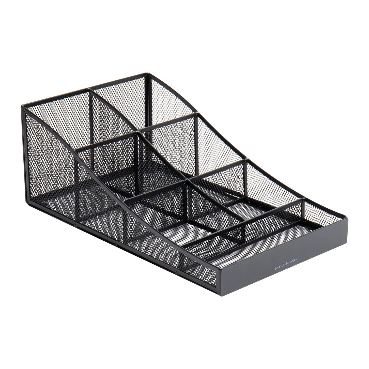 Mind Reader Mind Reader Cup and Condiment Station, Countertop Organizer, Coffee Bar, Kitchen, Metal Mesh, 8.5"L x 14.5"W x 5.25"H