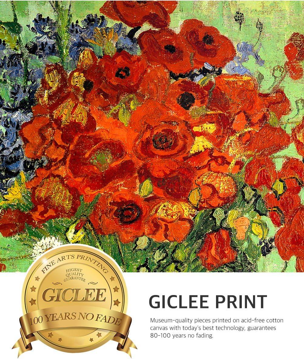 DECORARTS - Red Poppies and Daisies, Vincent Van Gogh Art Reproduction. Giclee Prints Match with Golden Framed for Wall Decor. Picture Size: 20x16 in, Framed Size: 26x22 in