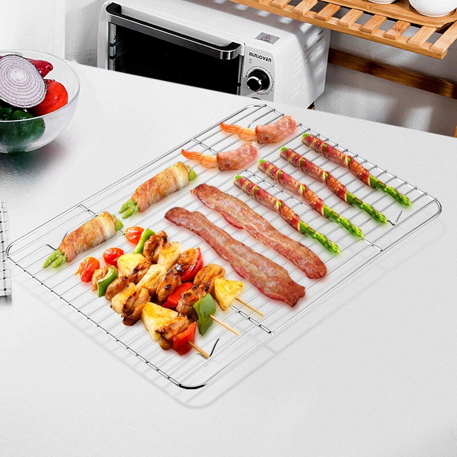 Cooling Rack Pack of 2, Stainless Steel Small Cooking Rack for Cooling Baking Roasting Grilling Drying, Rectangle 11.8'' x 9'' x 0.6'', Fits Small Toaster Oven, Oven & Dishwasher Safe