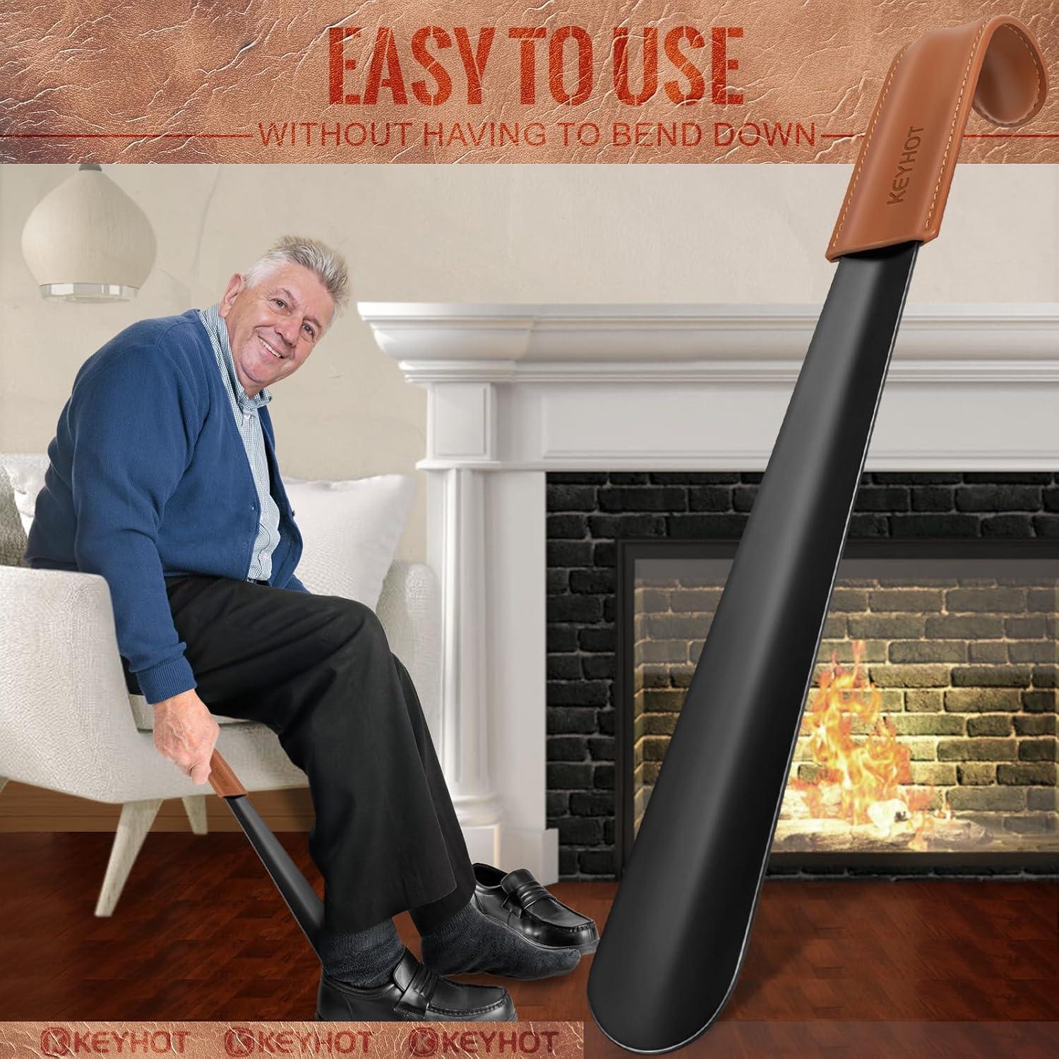 Metal Shoe Horn Long Handle for Seniors Man Women 16.5 Inch, Long Shoehorn Large Spoon Helper for Cowboy Boots