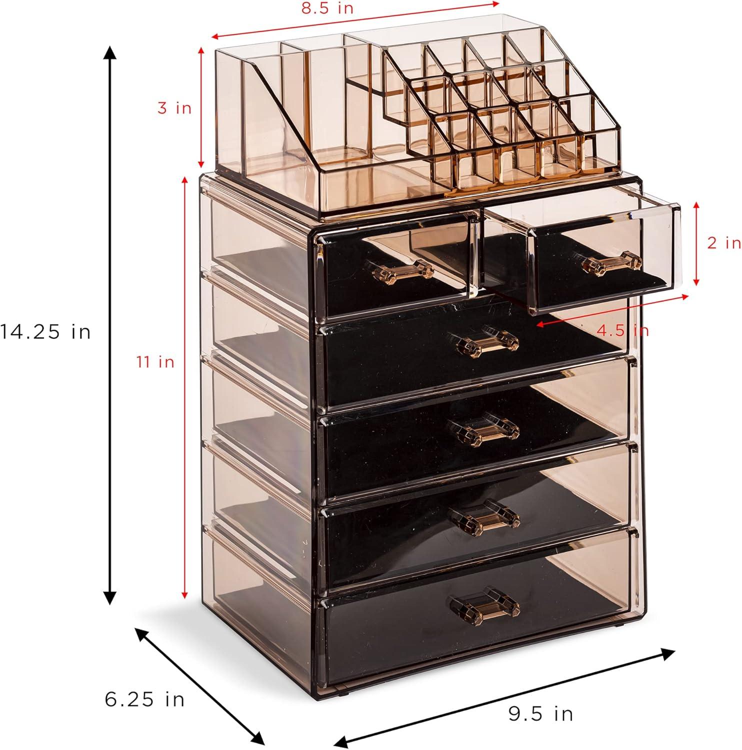 Sorbus Clear Makeup & Jewelry Organizer & Display (4 Large, 2 Small Drawers) Brown