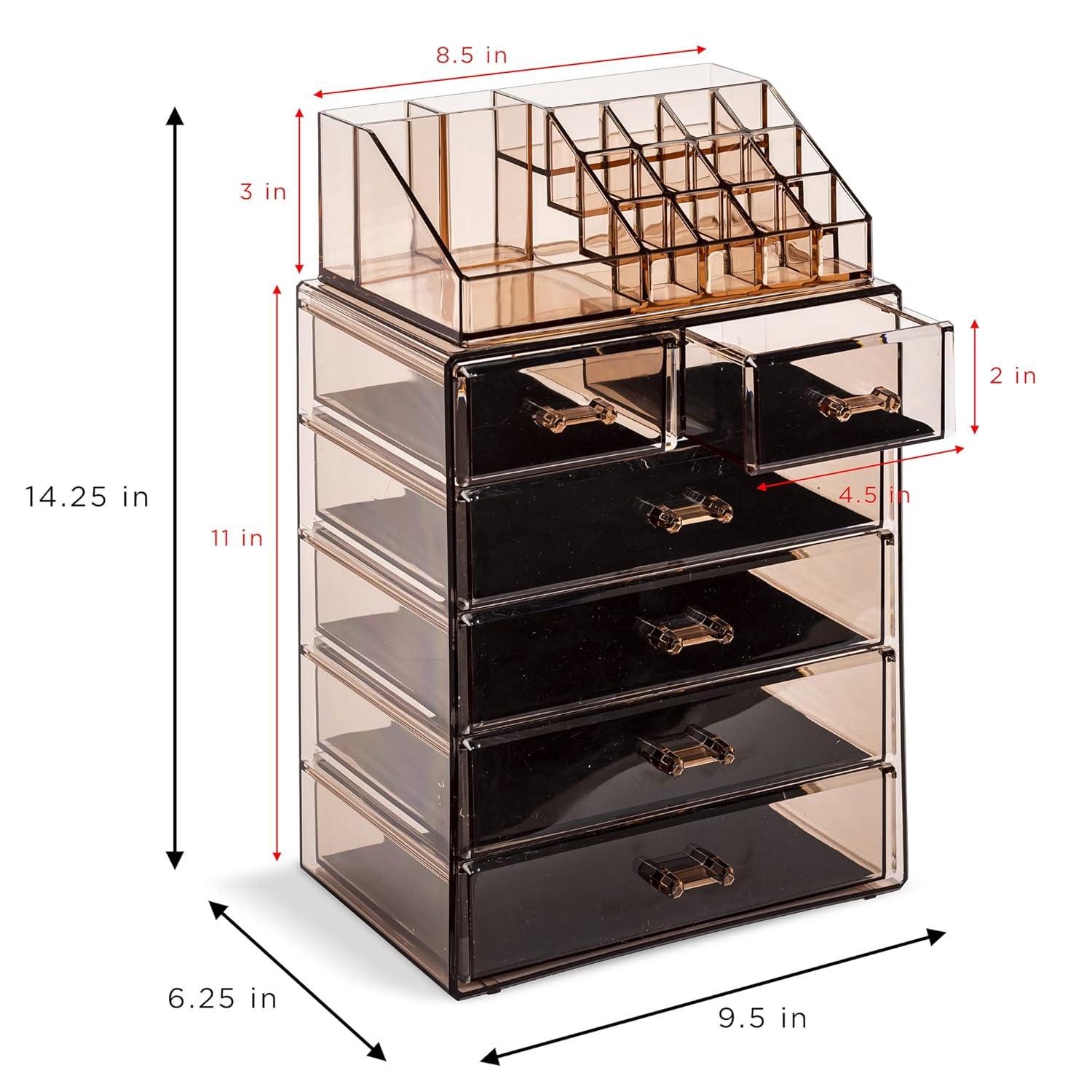 Sorbus Clear Makeup & Jewelry Organizer & Display (4 Large, 2 Small Drawers) Brown