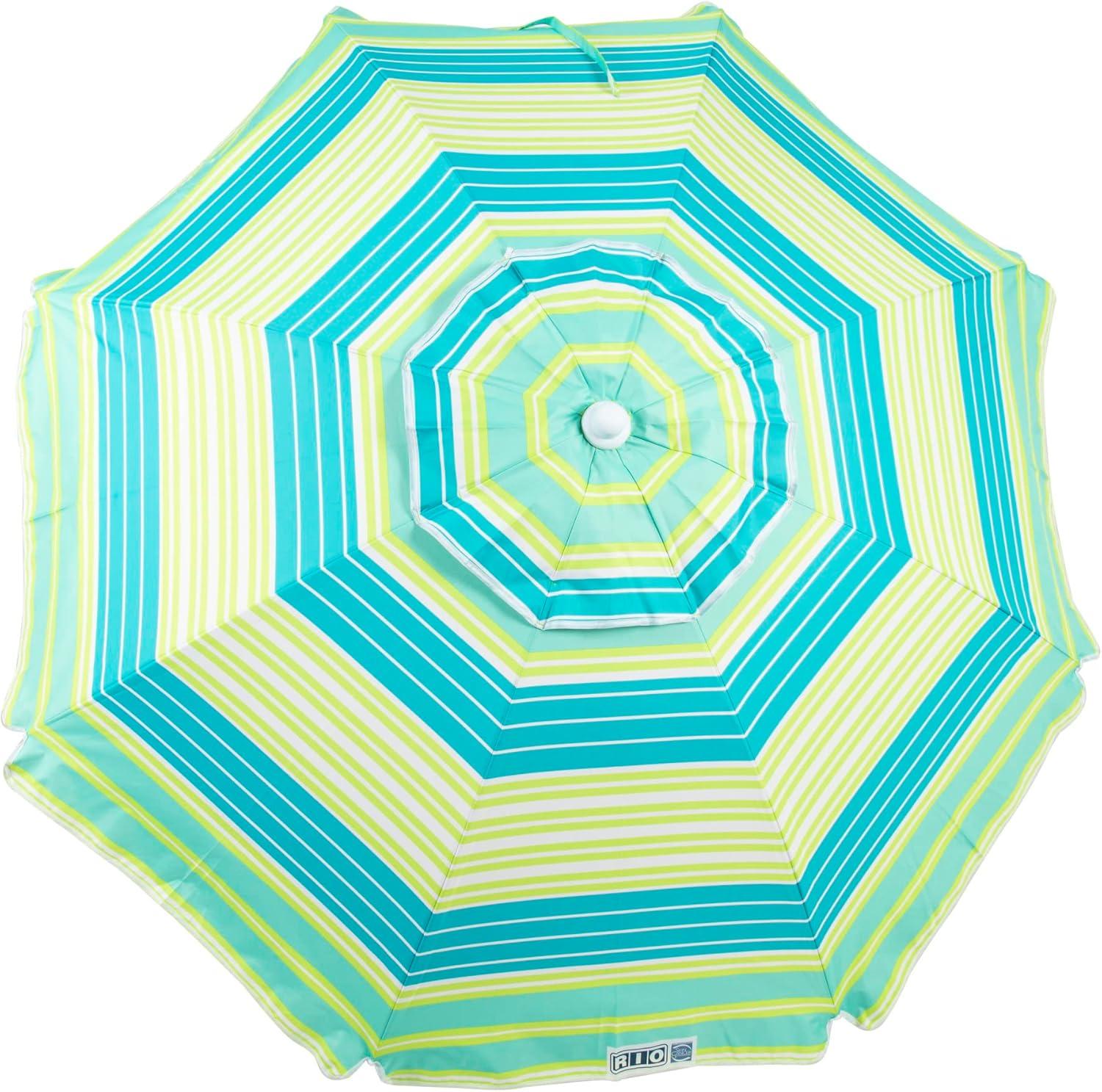 6 ft. Multicolor Beach Umbrella with White Steel Frame