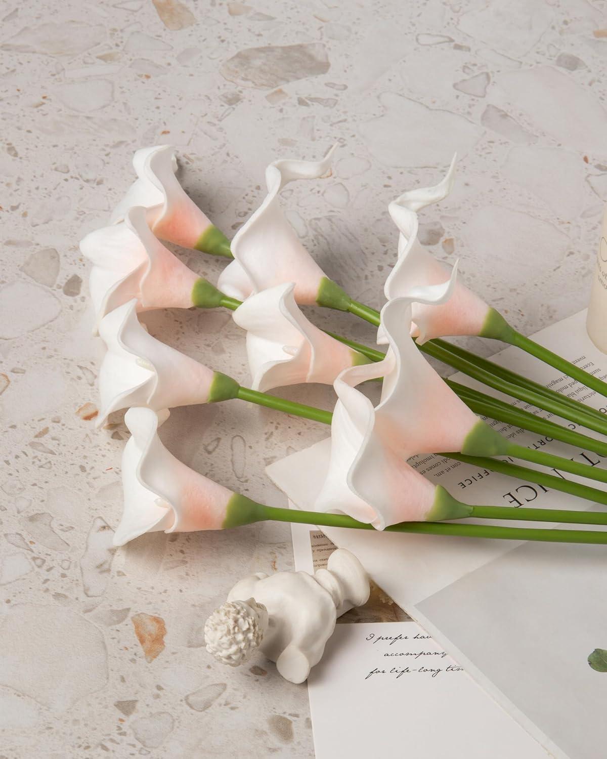 DuHouse 20Pcs Artificial Calla Lily Flower Real Touch Latex Flowers for DIY Wedding Bouquet Party Home Decor (White Red)