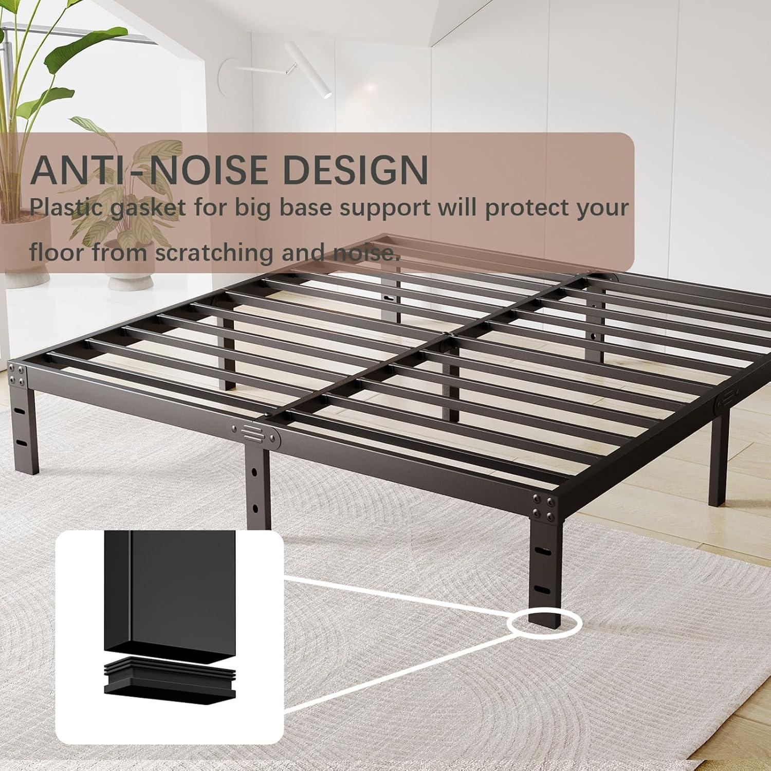 Twin Metal Bed Frame - 16 Inch Tall, No Box Spring Needed, Heavy Duty Platform With Storage Space, Sturdy Non-Slip Noiseless