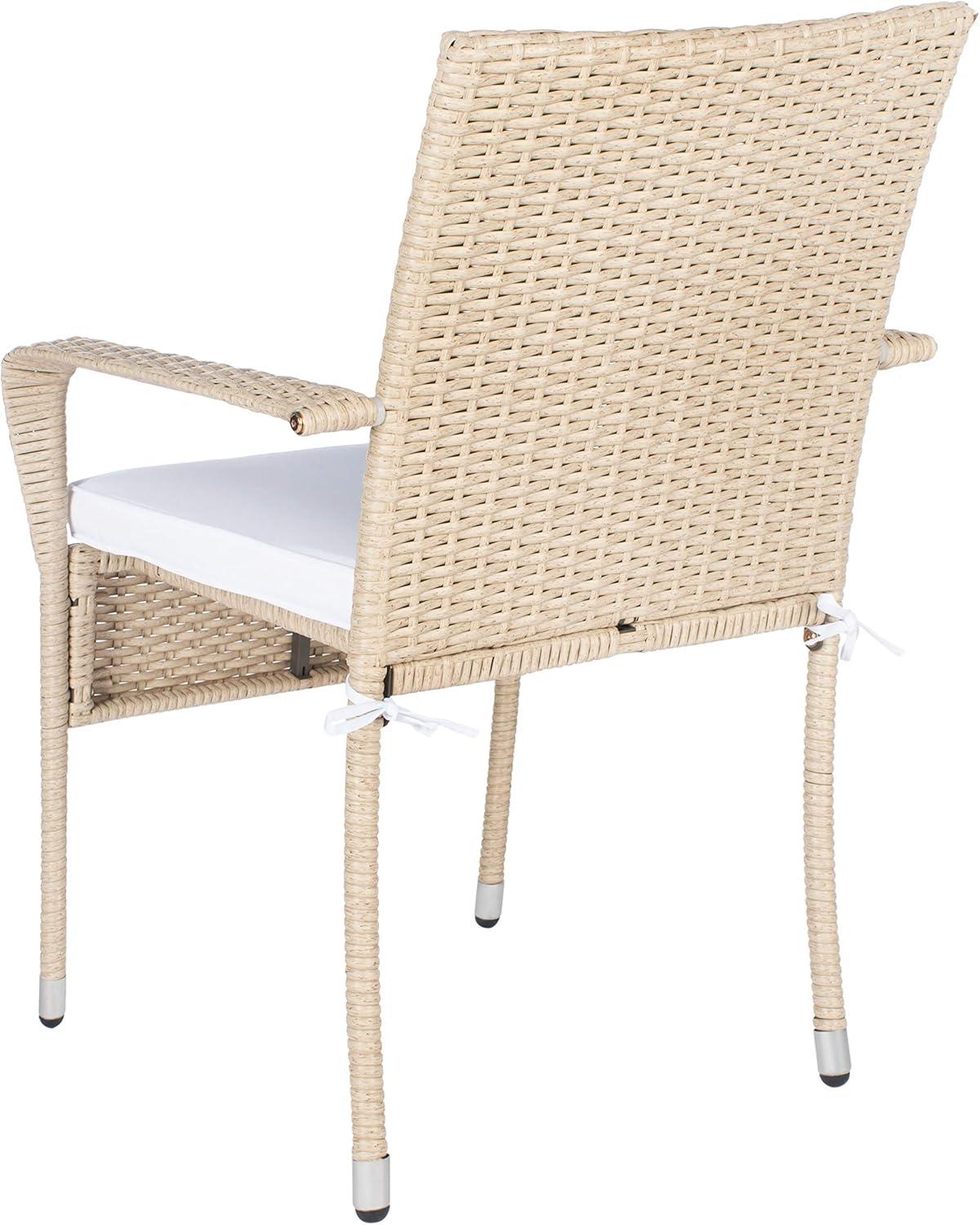 Laina Beige and White Wicker Bistro Set with Cushions