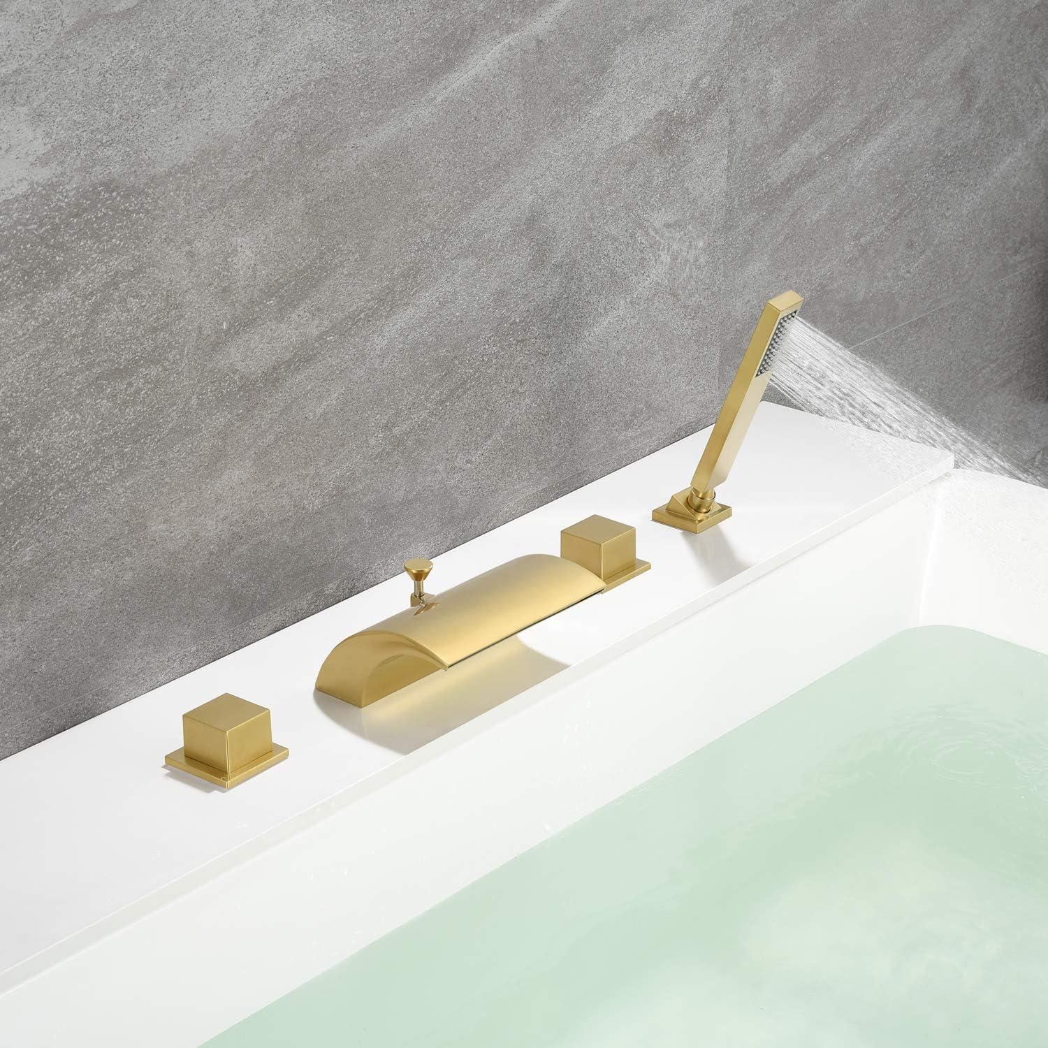 Bathtub Faucet, Waterfall Deck Mount Roman Tub Faucet with Hand Shower, High Flow Rate Spout