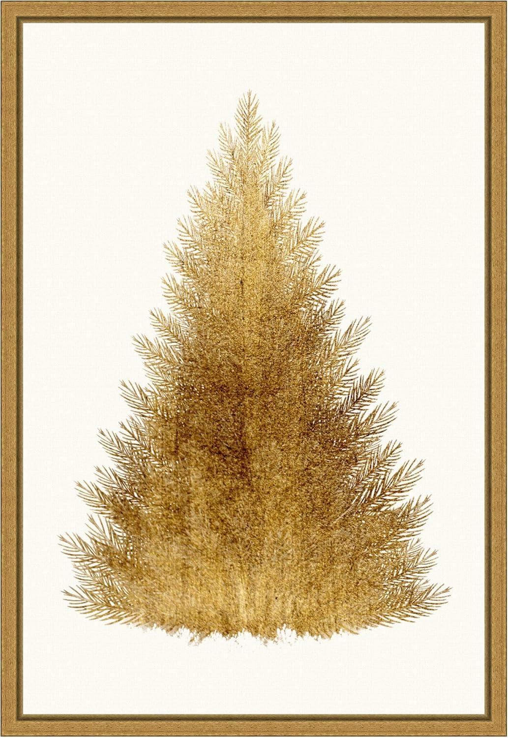 Amanti Art 16"x23" Tan Christmas Tree by Kubistika Framed Canvas Wall Art Print