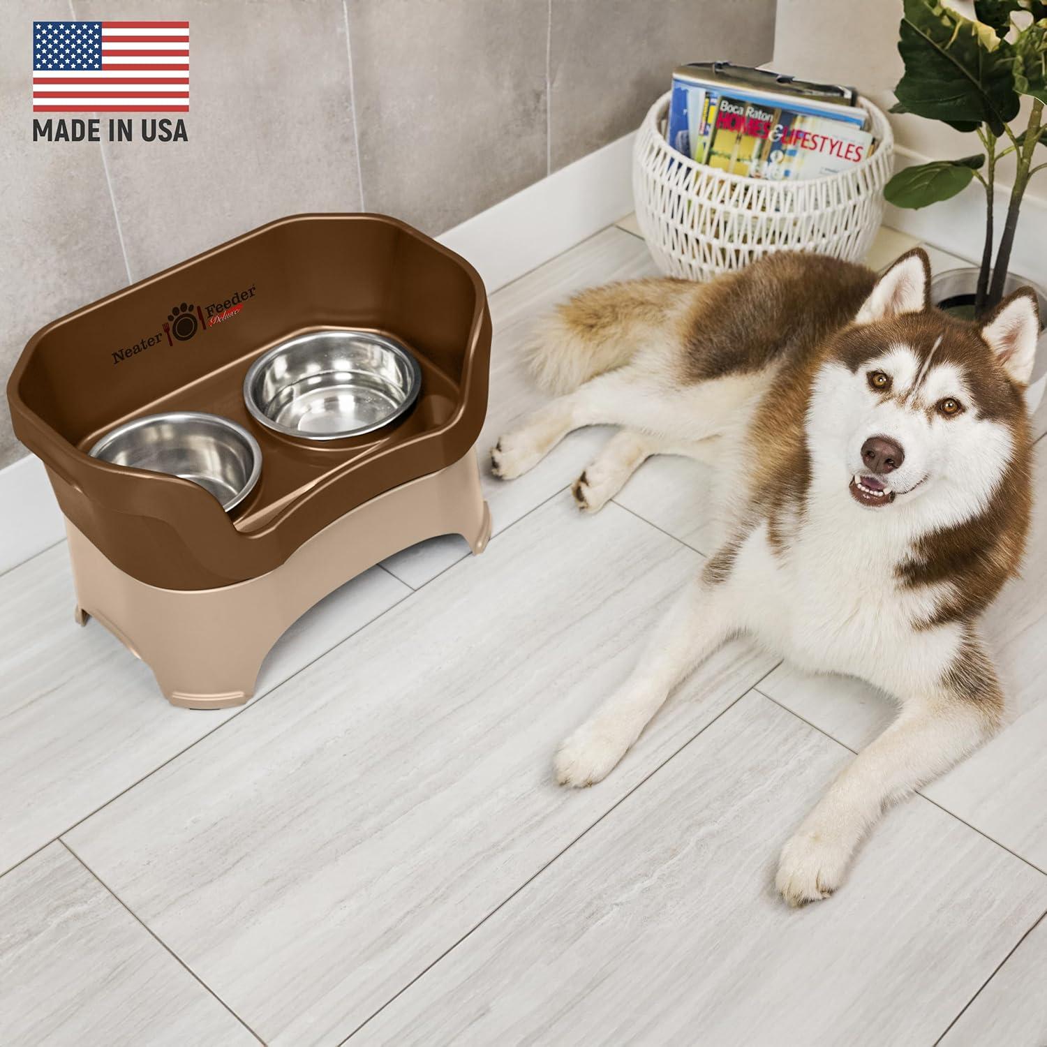 Neater Pets Neater Feeder Deluxe Mess-Proof Elevated Food & Water Bowls for Large Dogs, Bronze