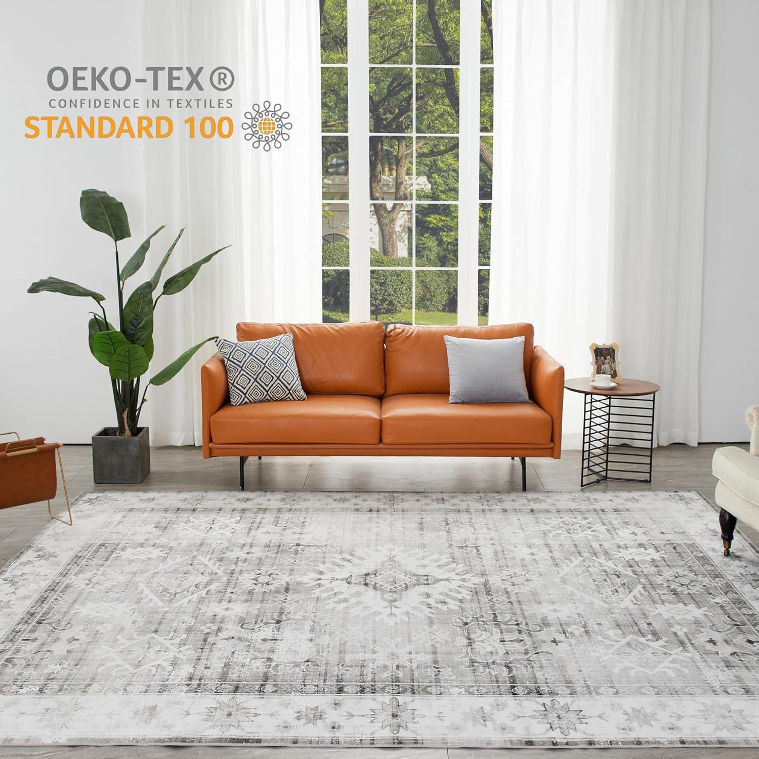 ABYNOW 6x9 Area Rug – Machine Washable, Soft Modern Abstract Carpet for Living Room & Bedroom with Non-Slip Backing, Grey