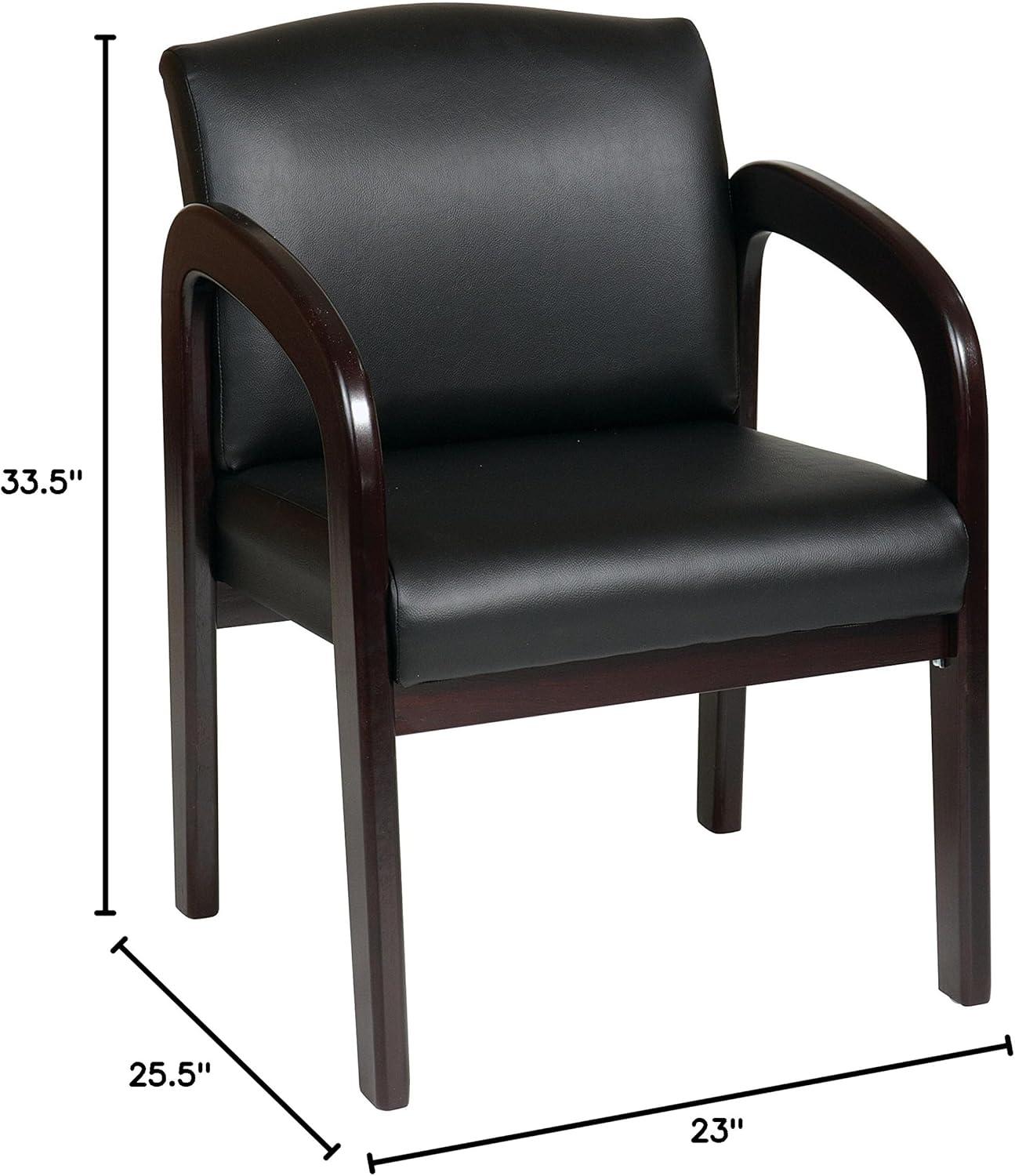 Espresso Finish Wood Visitor Chair with Black Faux Leather