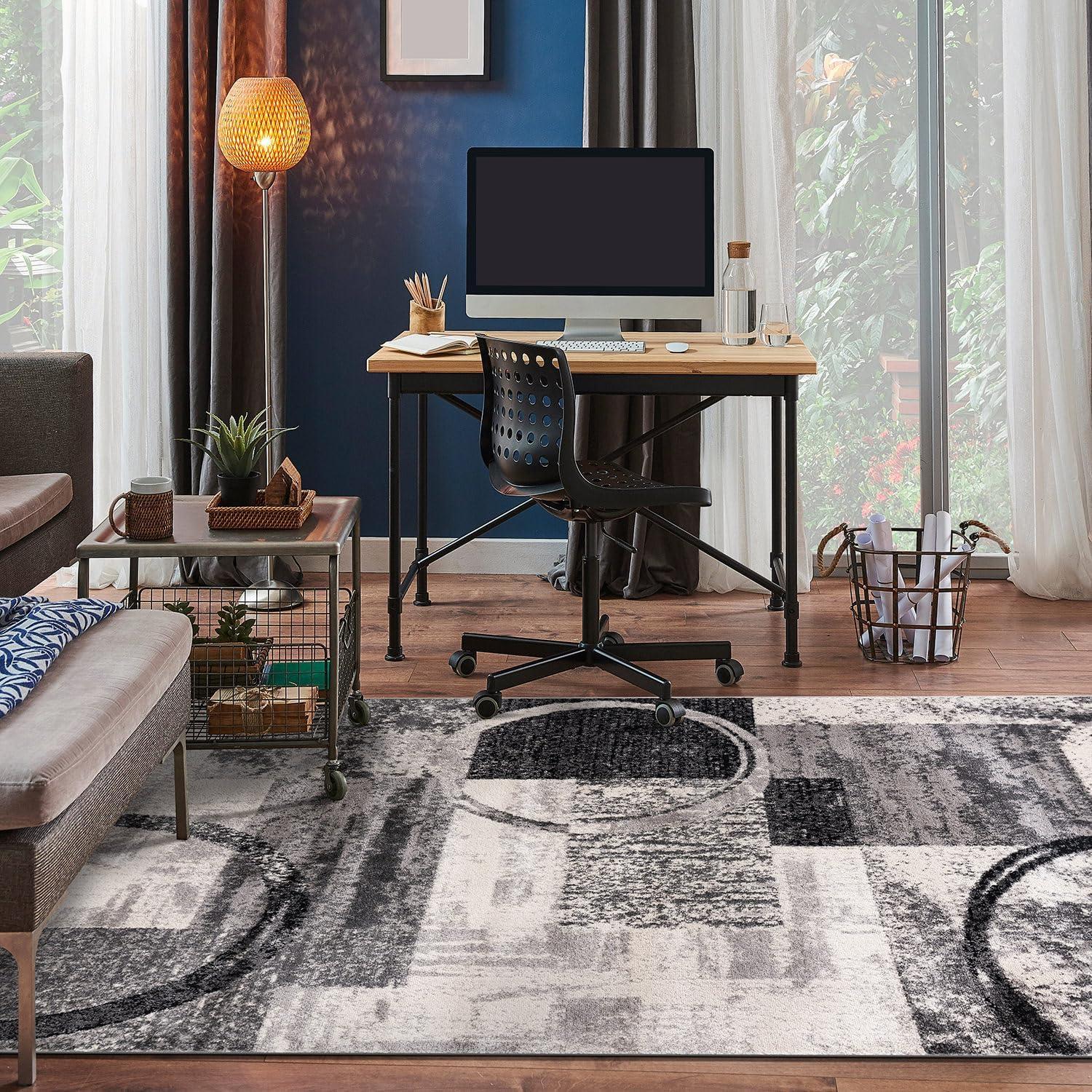 Contemporary Abstract Circle Design Cream 10 ft. x 14 ft. Indoor Area Rug