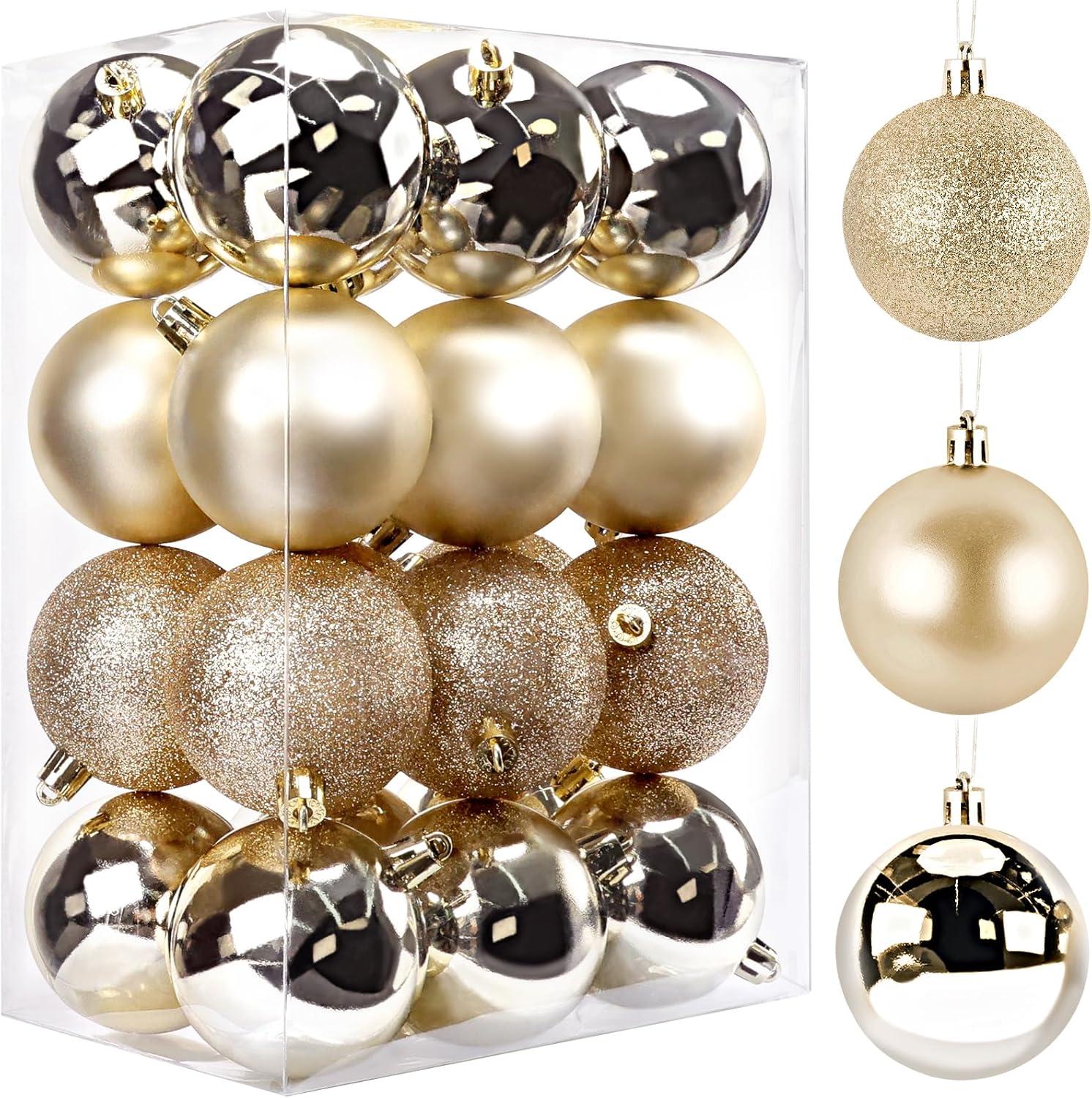TranquilBliss Christmas Ball Ornaments 24pcs 1.57-Inch Tree Decorations - Ideal for Xmas Tree, Holiday Party, Wreath & Tabletop Decor(Champagne)