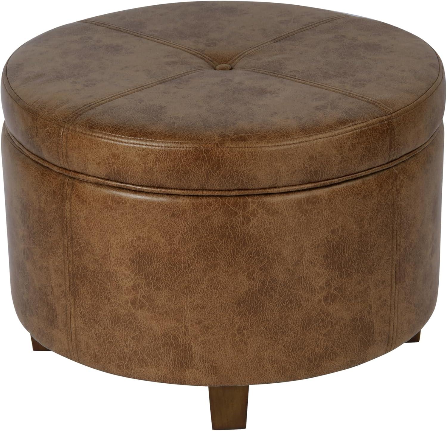 HomePop Large Leatherette Storage Ottoman - Distressed Brown Faux Leather
