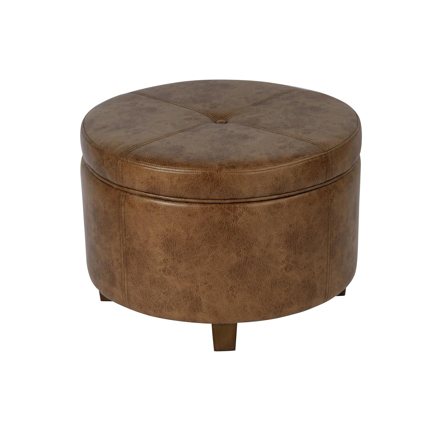 HomePop Large Leatherette Storage Ottoman - Distressed Brown Faux Leather
