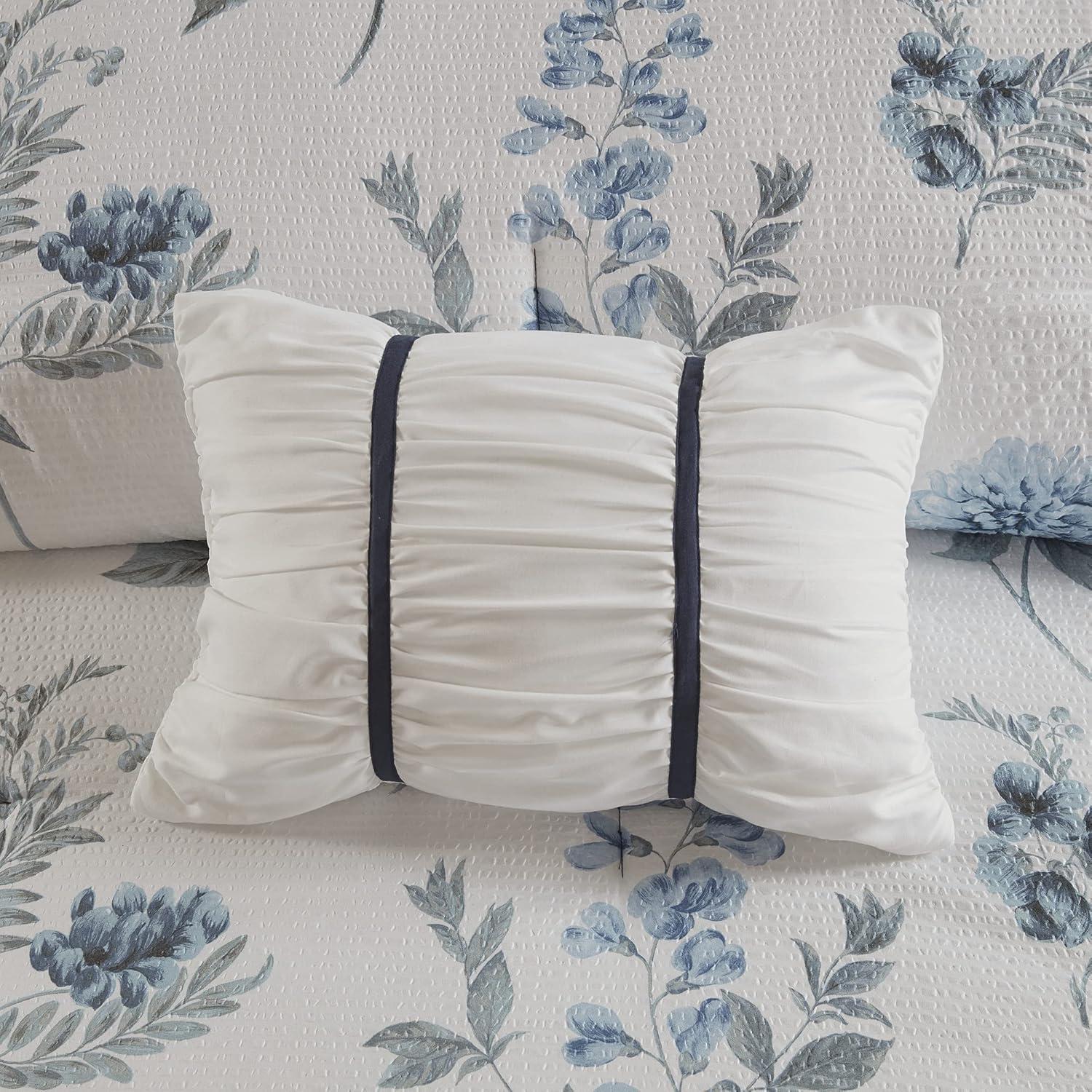 Madison Park Zennia 7 Piece Seersucker Floral Comforter Set with Throw Blanket
