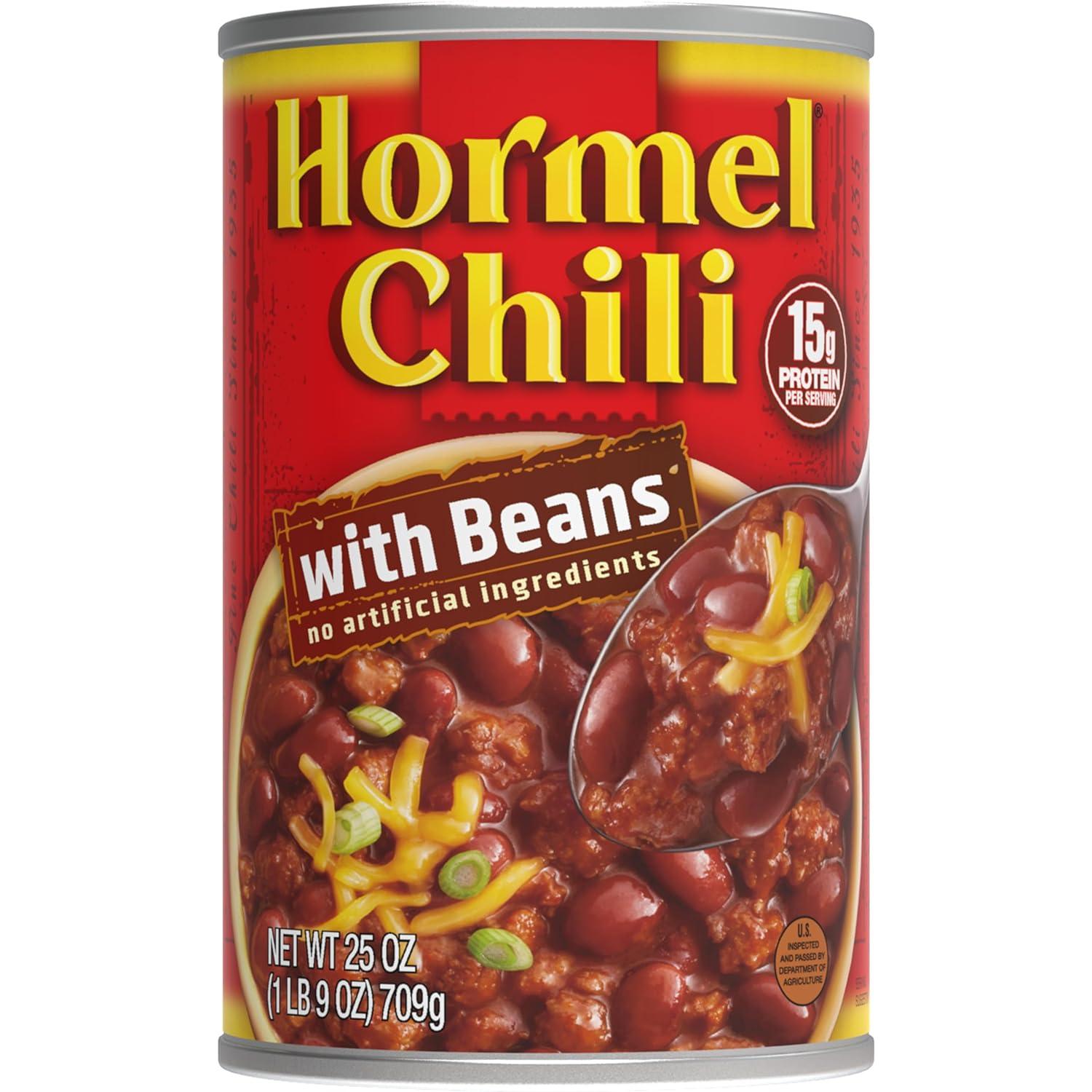 Hormel Chili with Beans, No Artificial Ingredients, 25 oz Can