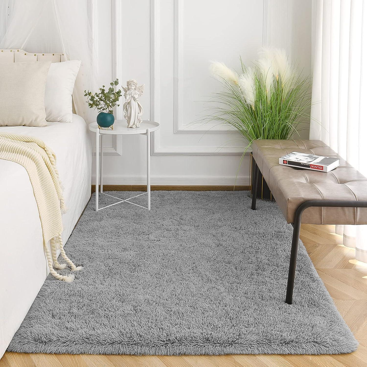 Kimicole Grey Area Rugs for Bedroom Living Room, 4x5.9 Soft Fluffy Shaggy Rug, Non-Slip Fuzzy Furry Rugs for Nursery Kids Room Dorm Room Home Decor, High Pile Indoor Plush Floor Carpet