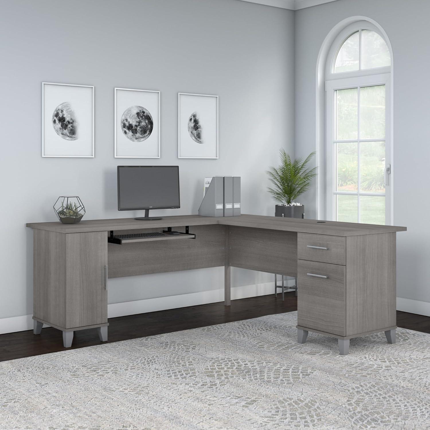 Bush Furniture Somerset 72" L Shaped Desk with Storage, Platinum Gray