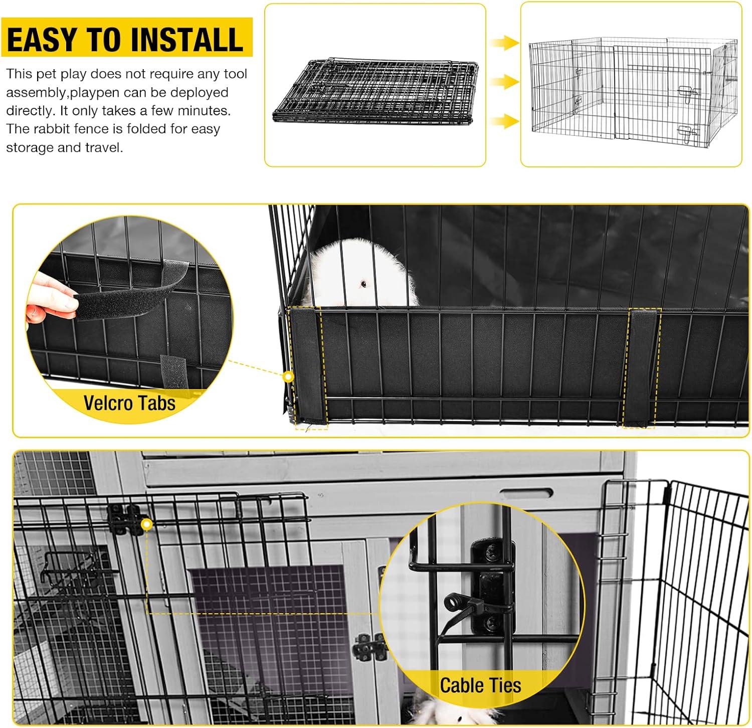 Black Metal Rabbit Playpen with Waterproof Liner